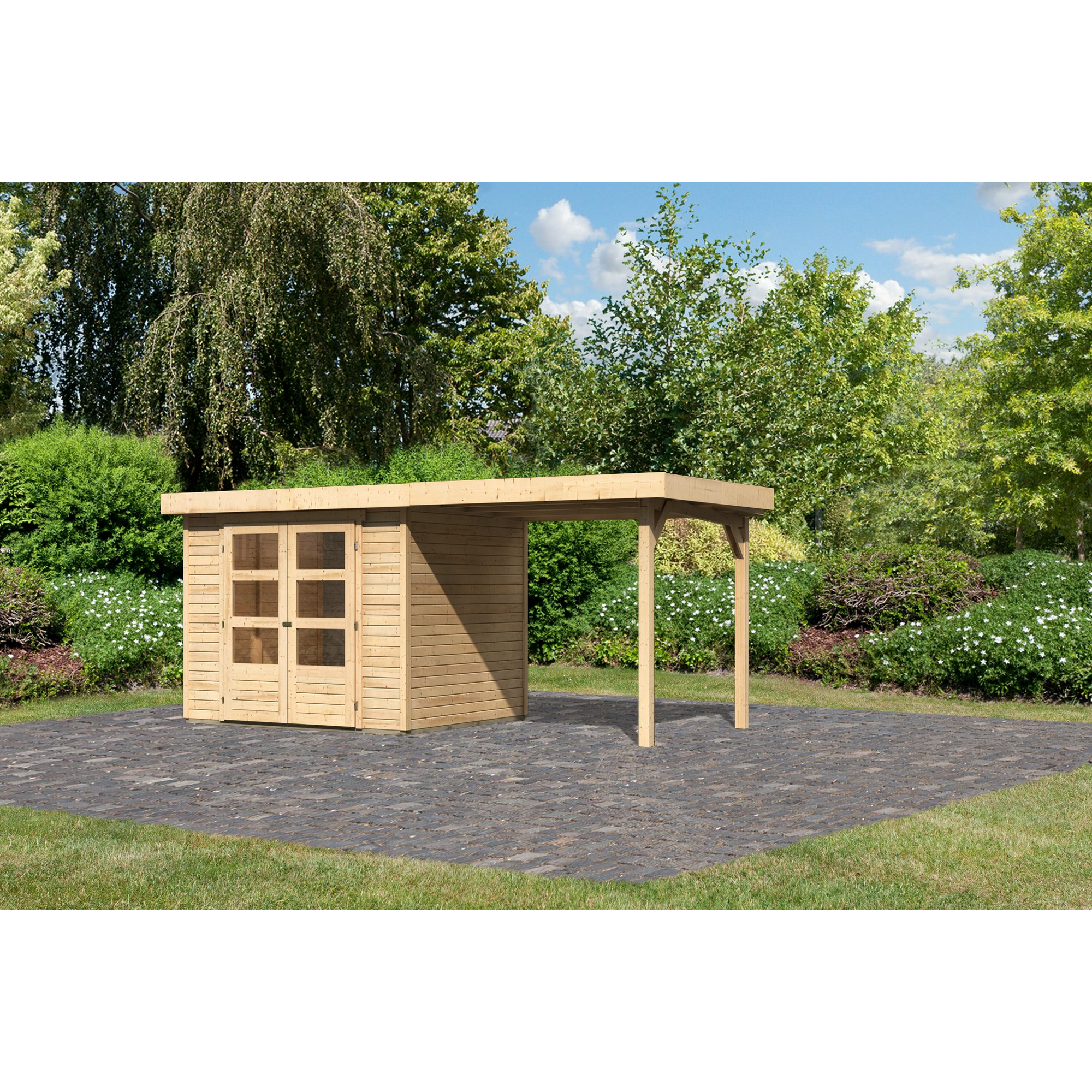 Karibu Gartenhaus-Set 'Blitz' Fichtenholz naturbelassen 462 x 211 x 217 cm