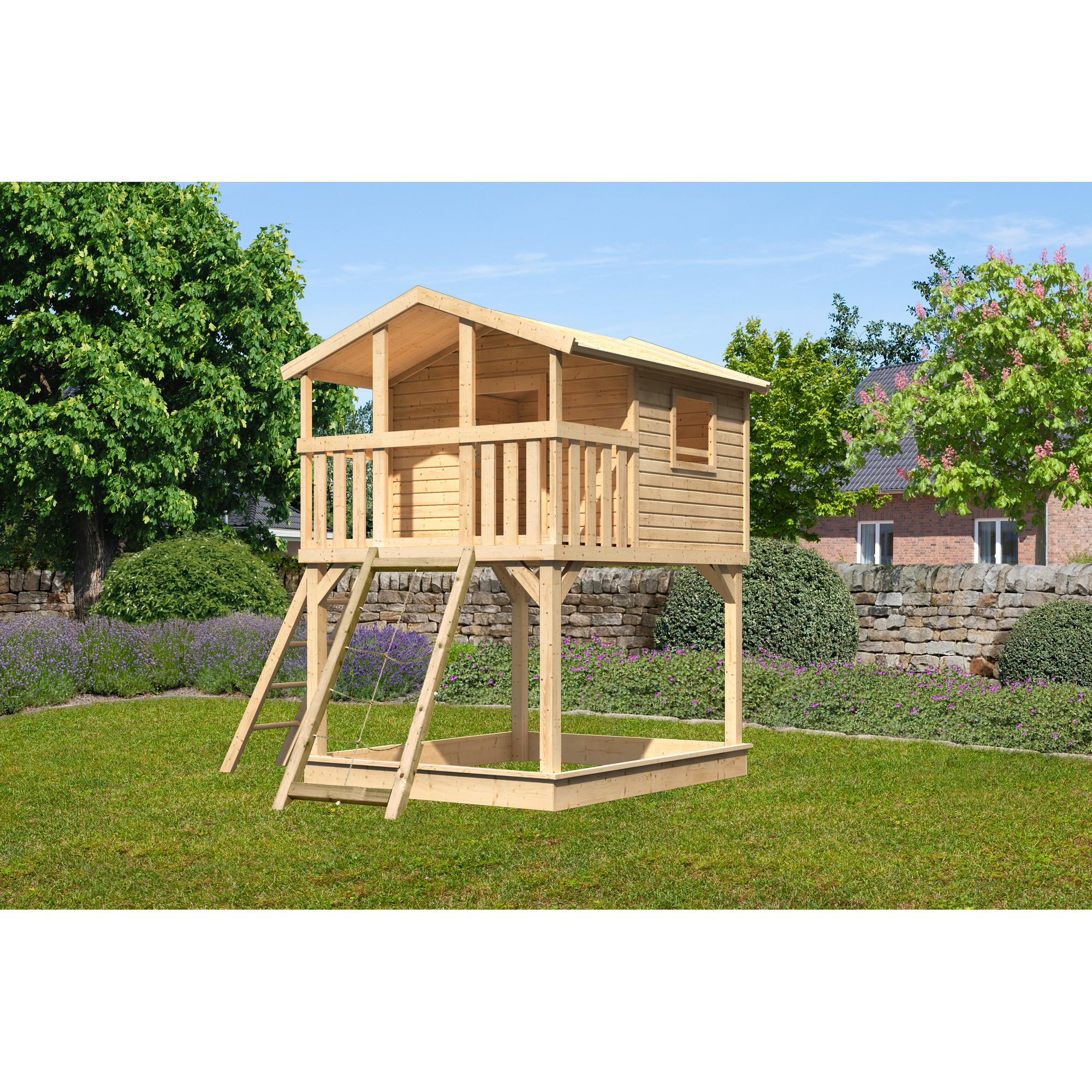 Karibu Stelzenhaus 'Ciana' naturbelassen mit Netzrampe 198 x 244 x 309 cm