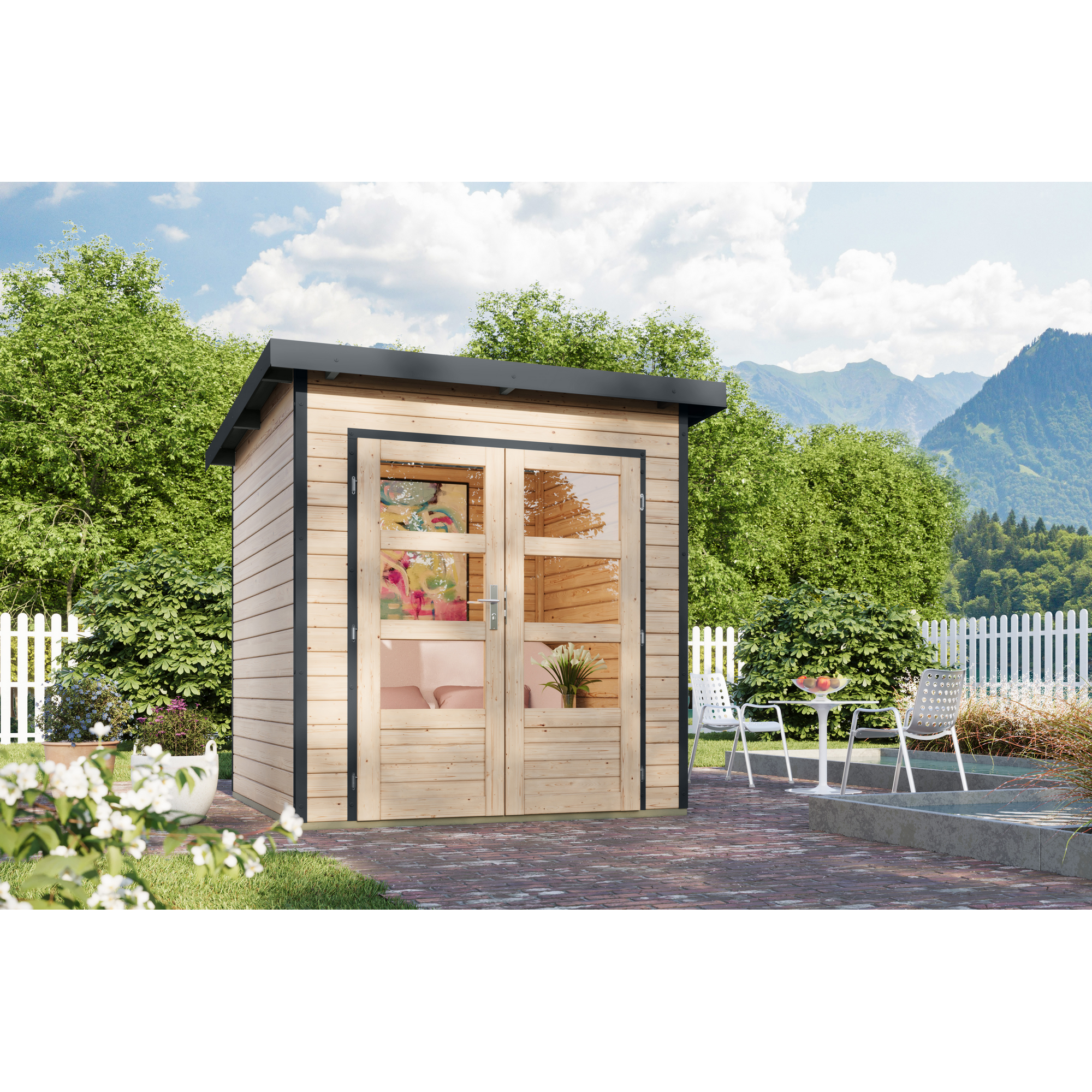 Karibu Gartenhaus 'Meteor 1 A' Fichtenholz naturbelassen/anthrazit 200,5 x 219 x 200,5 cm