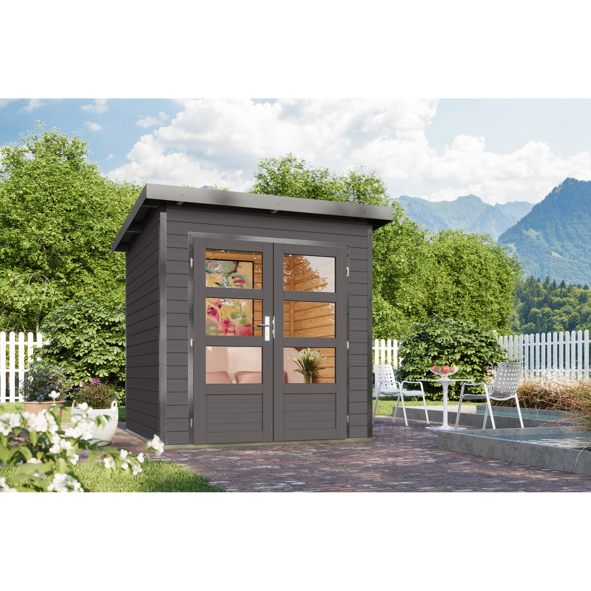 Karibu Gartenhaus 'Meteor 1 B' Fichtenholz terragrau/graualuminium 200,5 x 219 x 200,5 cm