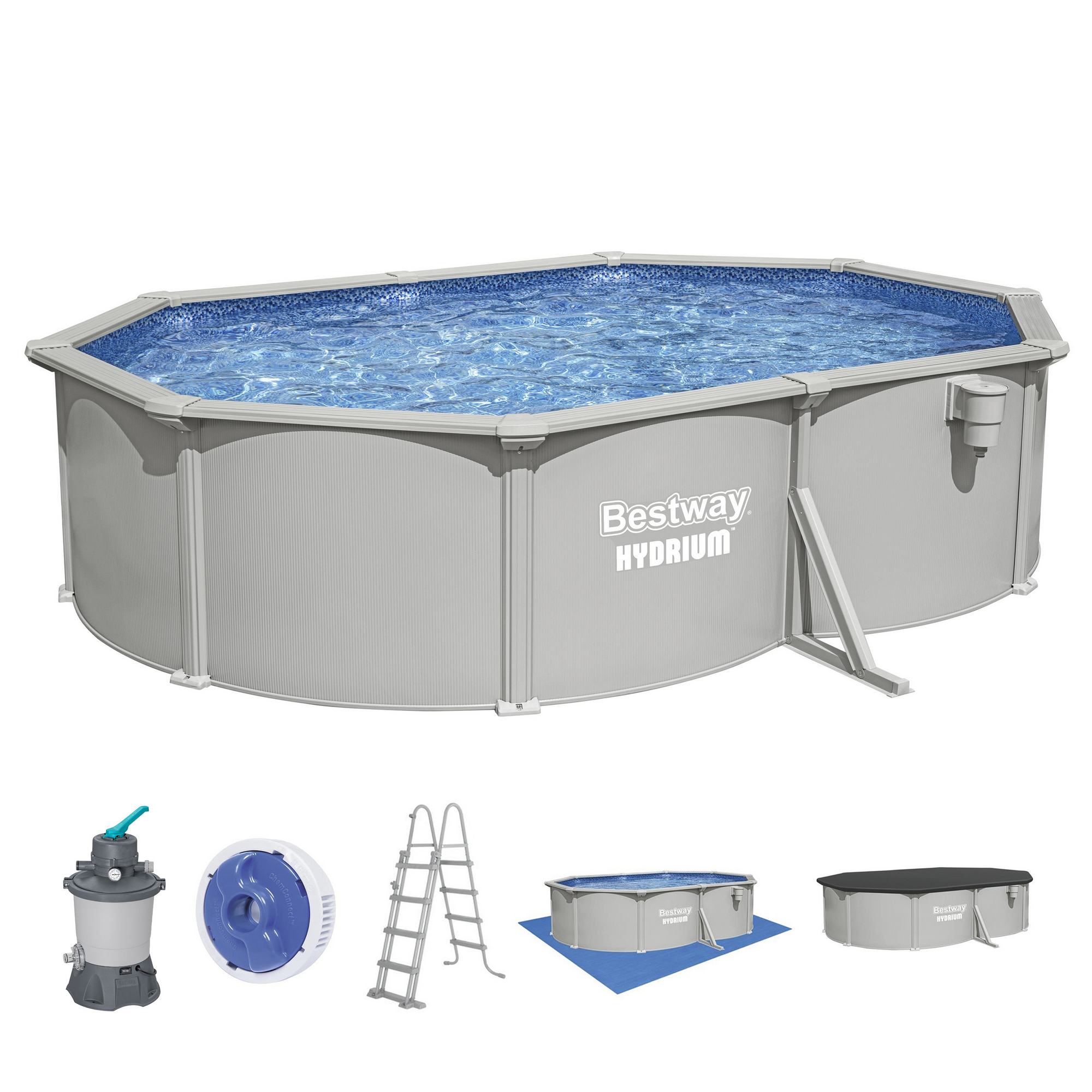 Bestway Stahlwandpool Komplett-Set 'Hydrium™' mit Sandfilteranlage oval granitgrau 500 x 366 x 122 cm