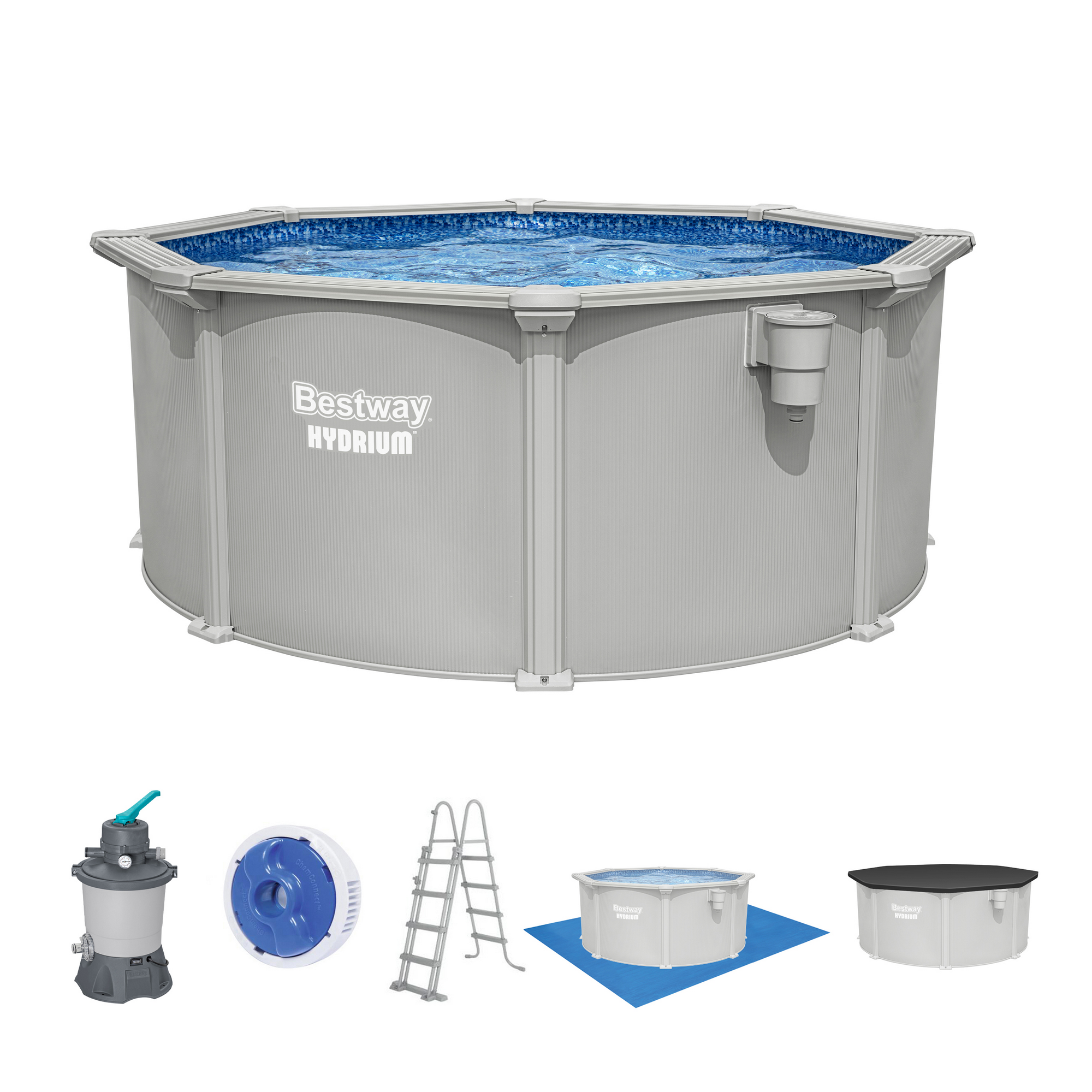 Bestway Stahlwandpool Komplett-Set 'Hydrium™' mit Sandfilteranlage rund granitgrau Ø 305 x 122 cm