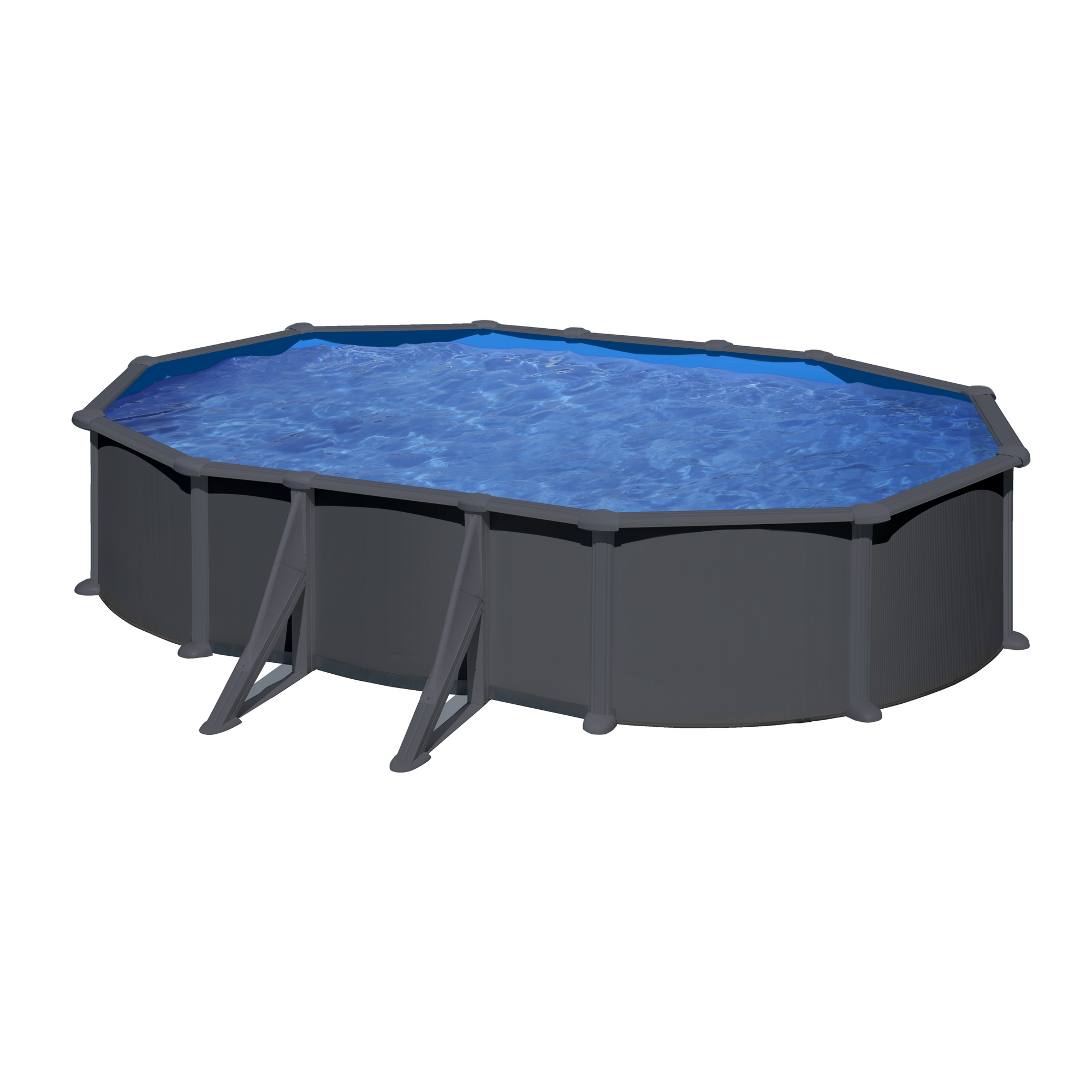 GRE Stahlwandpool-Set 'Anthracite' oval 610 × 375 × 132 cm, mit Seitenstützen