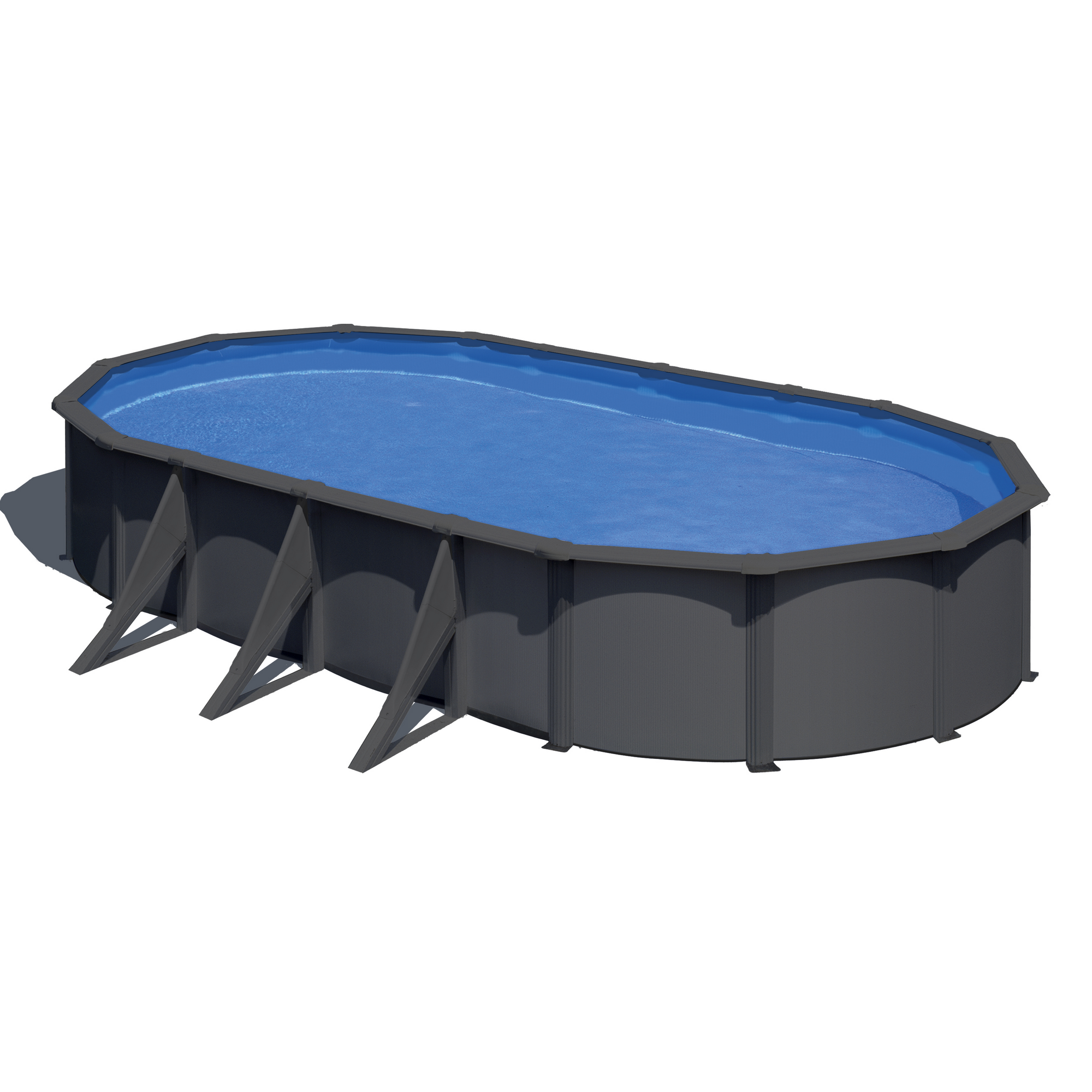 GRE Stahlwandpool-Set 'Anthracite' oval 730 × 375 × 120 cm, mit Seitenstützen