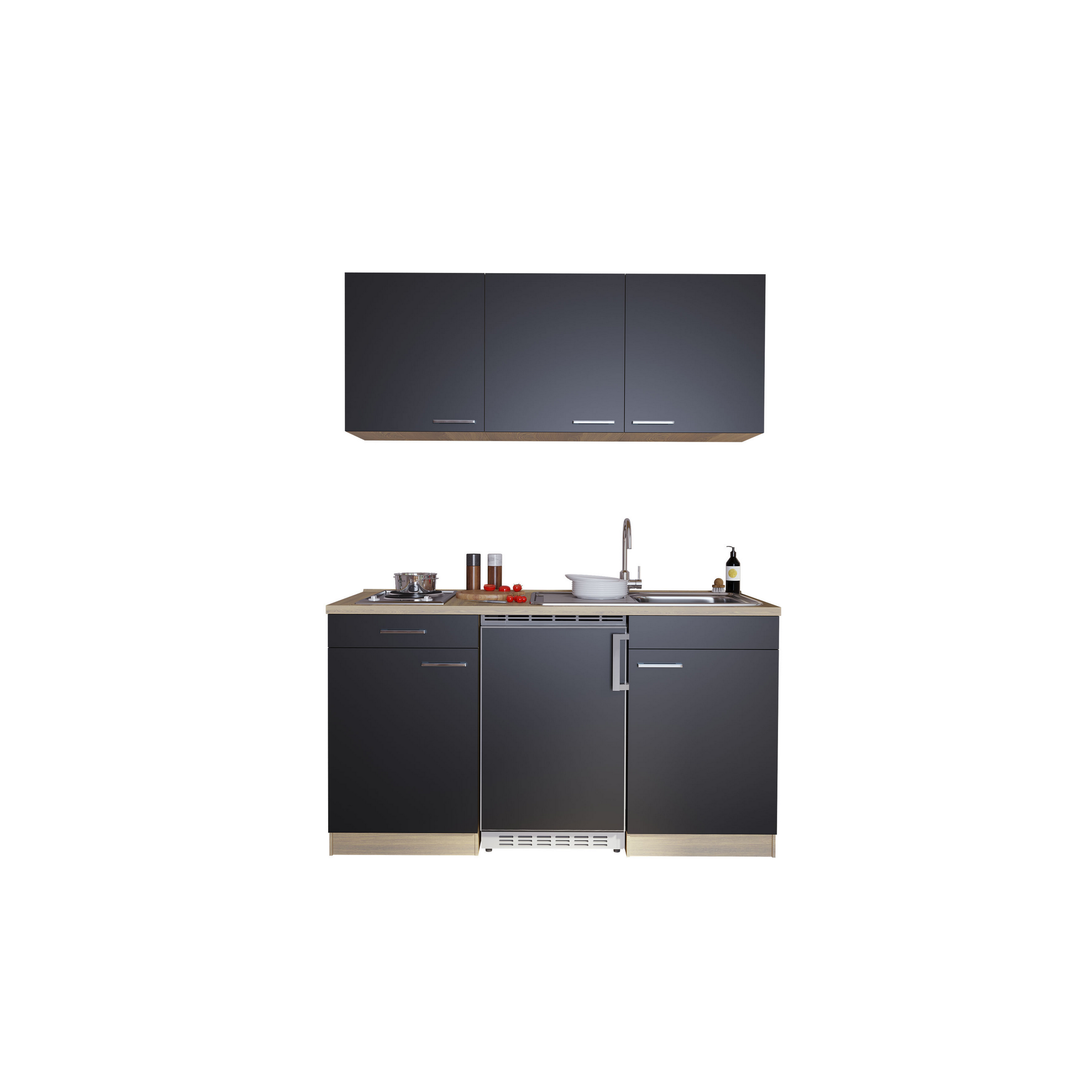 Respekta Küchenzeile 'Luis' mit E-Geräten schwarz/eichefarben 150 cm