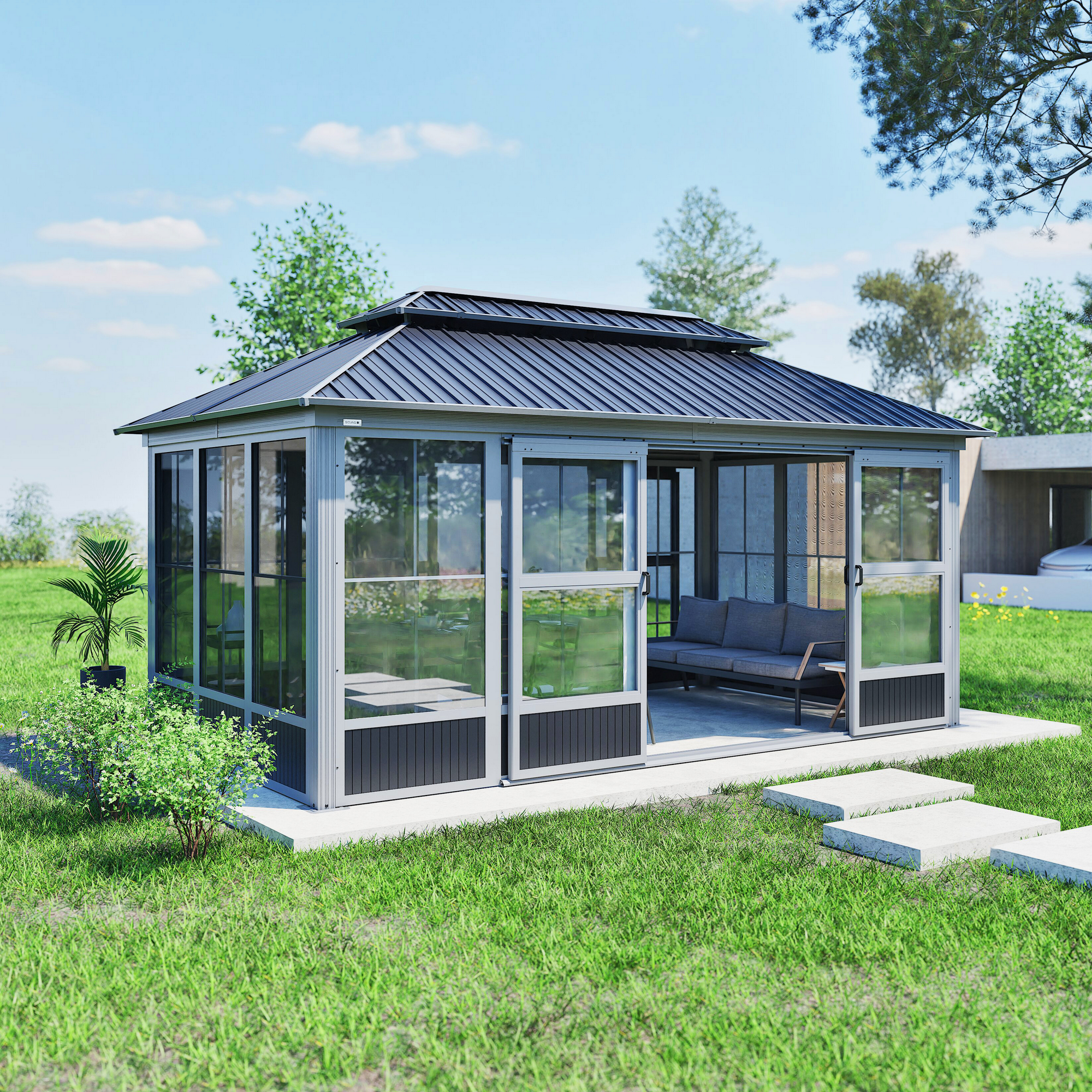 Sojag Pavillon 'Olan 1017' grau/schwarz 494 x 283 x 291 cm, mit Moskitoschutz