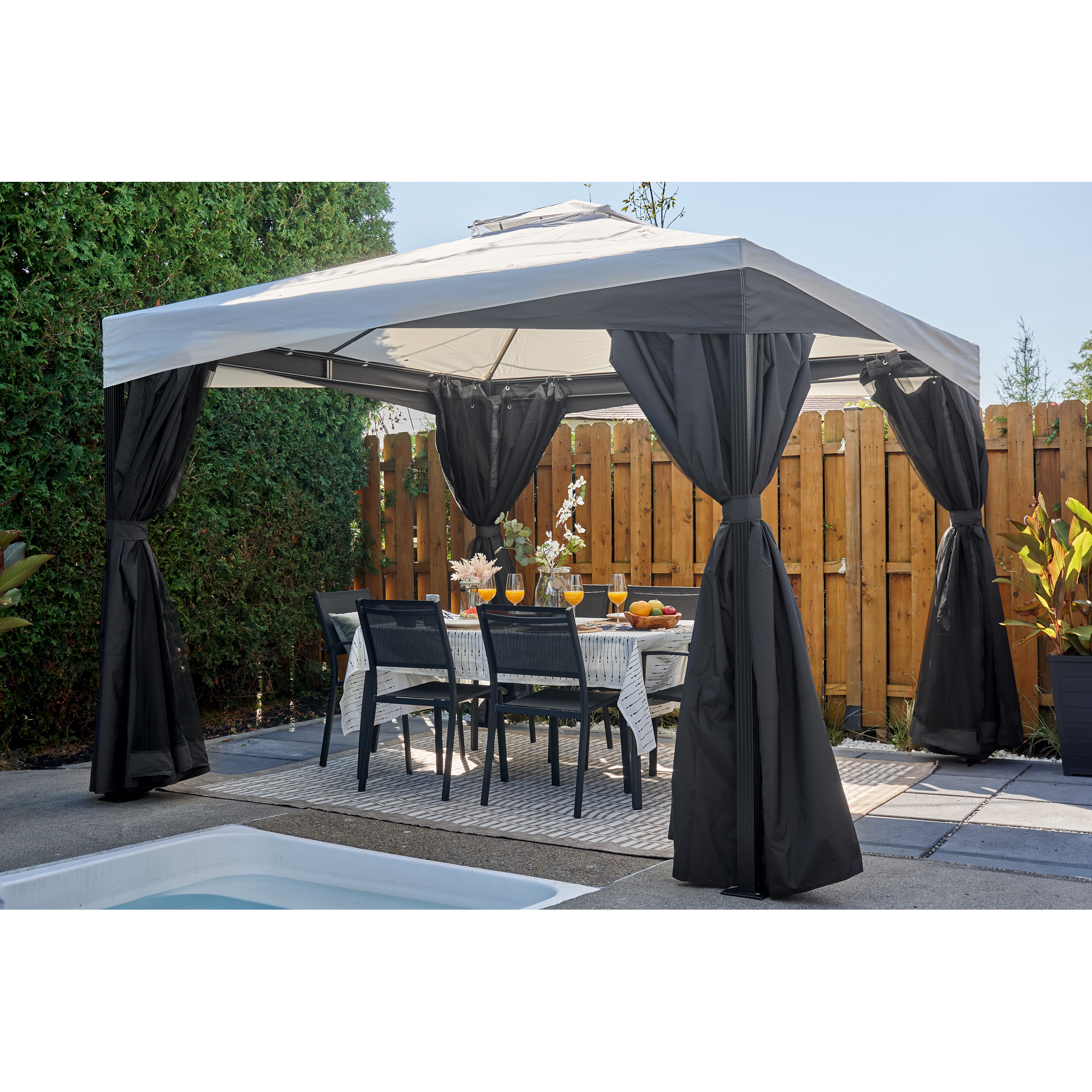 Sojag Pavillon 'Malta 1010' schwarz/grau 300 x 300 x 271 cm, mit Moskitonetzen und Vorhangset