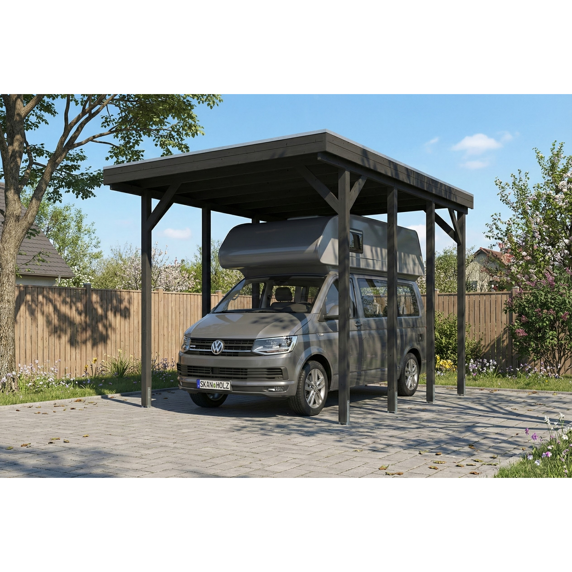 SKAN HOLZ Caravan-Carport 'Friesland' anthrazit 402 x 555 cm mit Stahl-Dachplatten