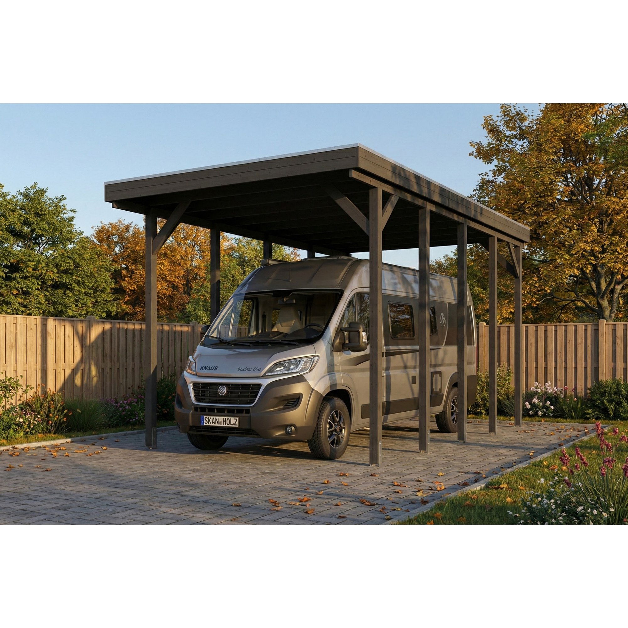 SKAN HOLZ Caravan-Carport 'Friesland' schiefergrau 402 x 708 cm, mit Stahl-Dachplatten