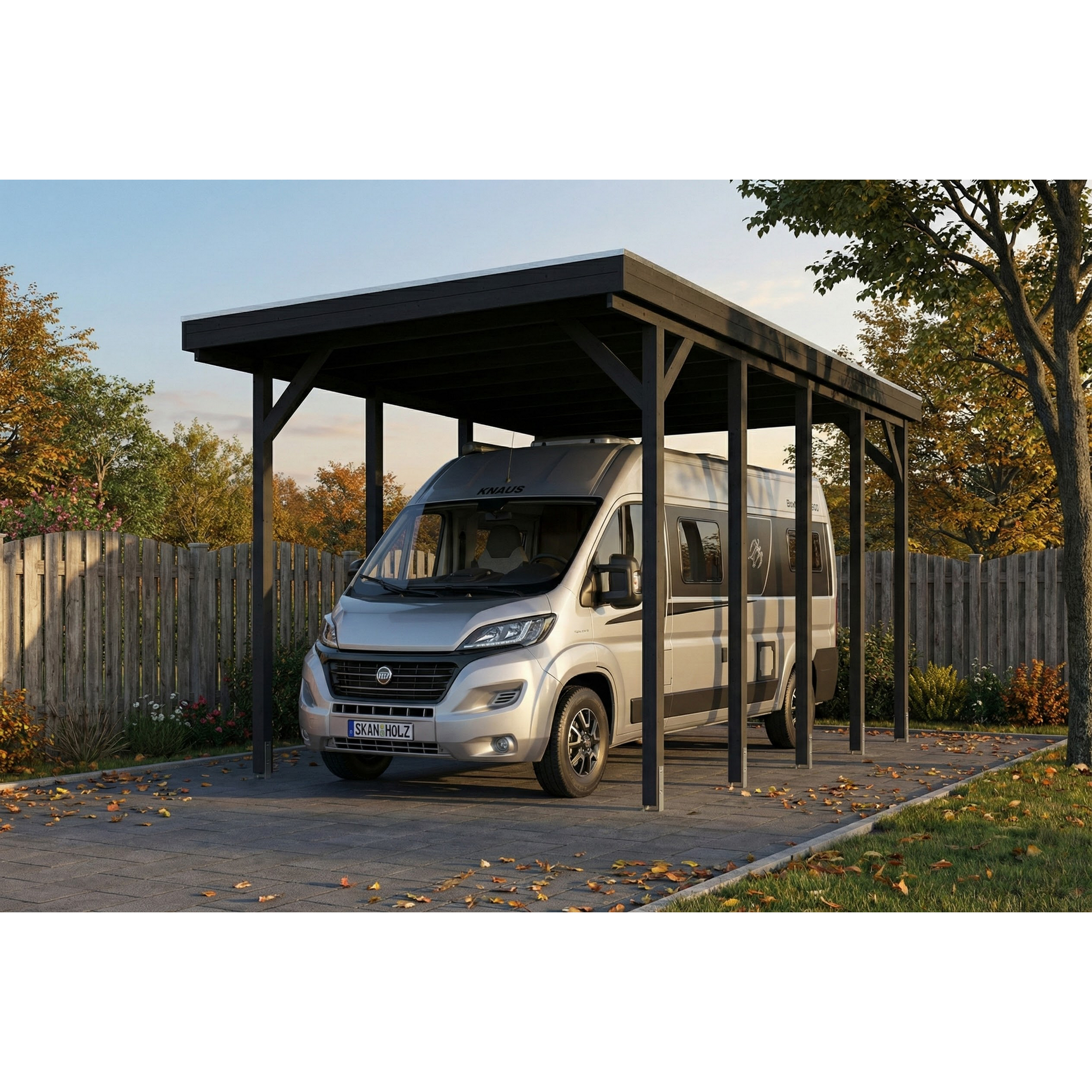 SKAN HOLZ Caravan-Carport 'Friesland' anthrazit 402 x 708 cm, mit Stahl-Dachplatten