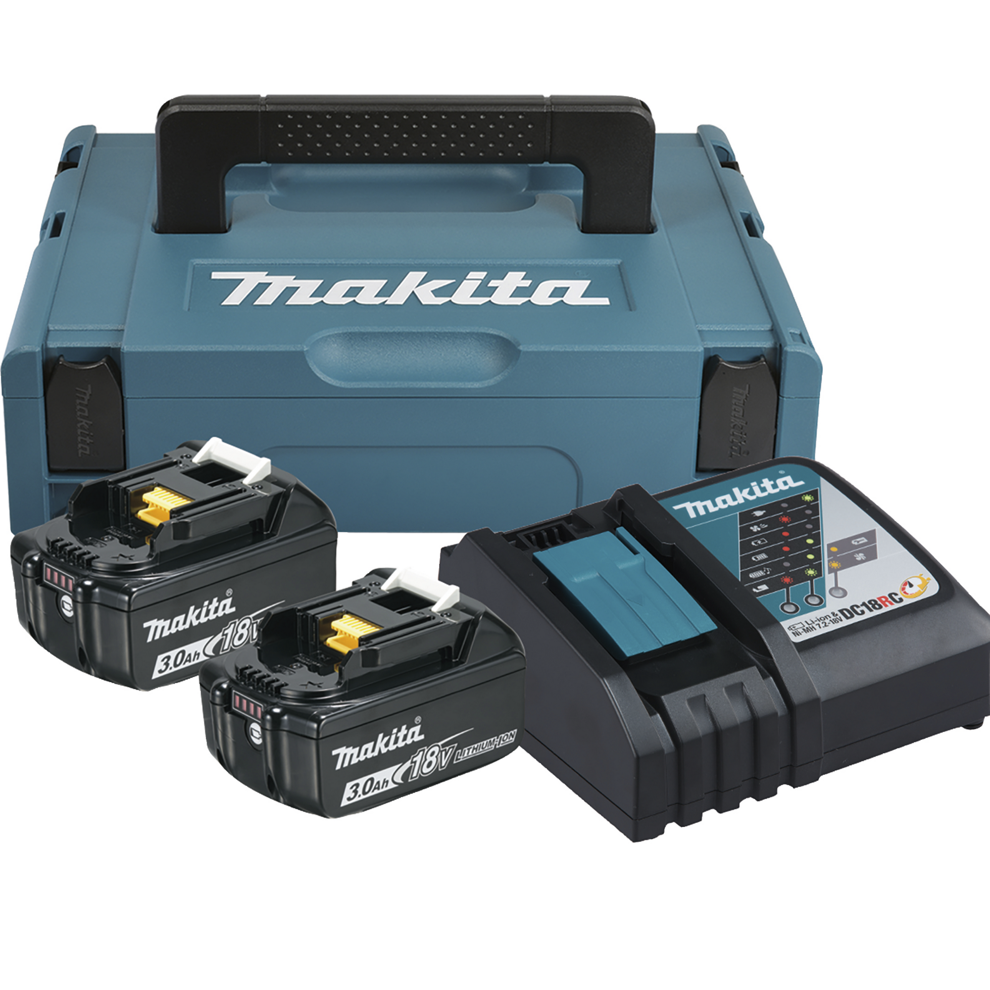 Makita Akku-Starter-Set mit Schnellladegerät und 2 x 18-V-Akkus, 3 Ah