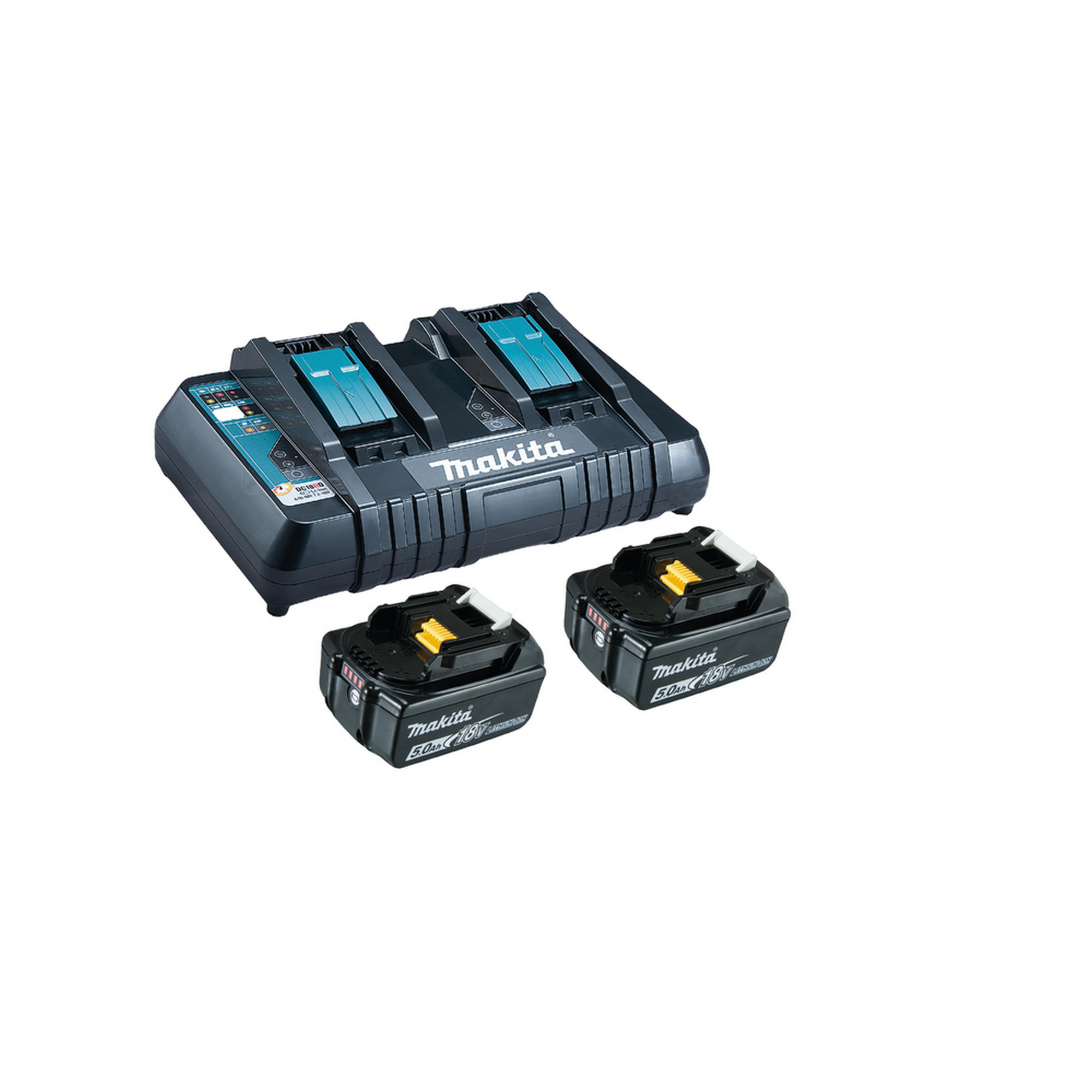 Makita Akku-Set mit Doppel-Schnellladegerät und 2 x 18-V-Akkus, 5 Ah
