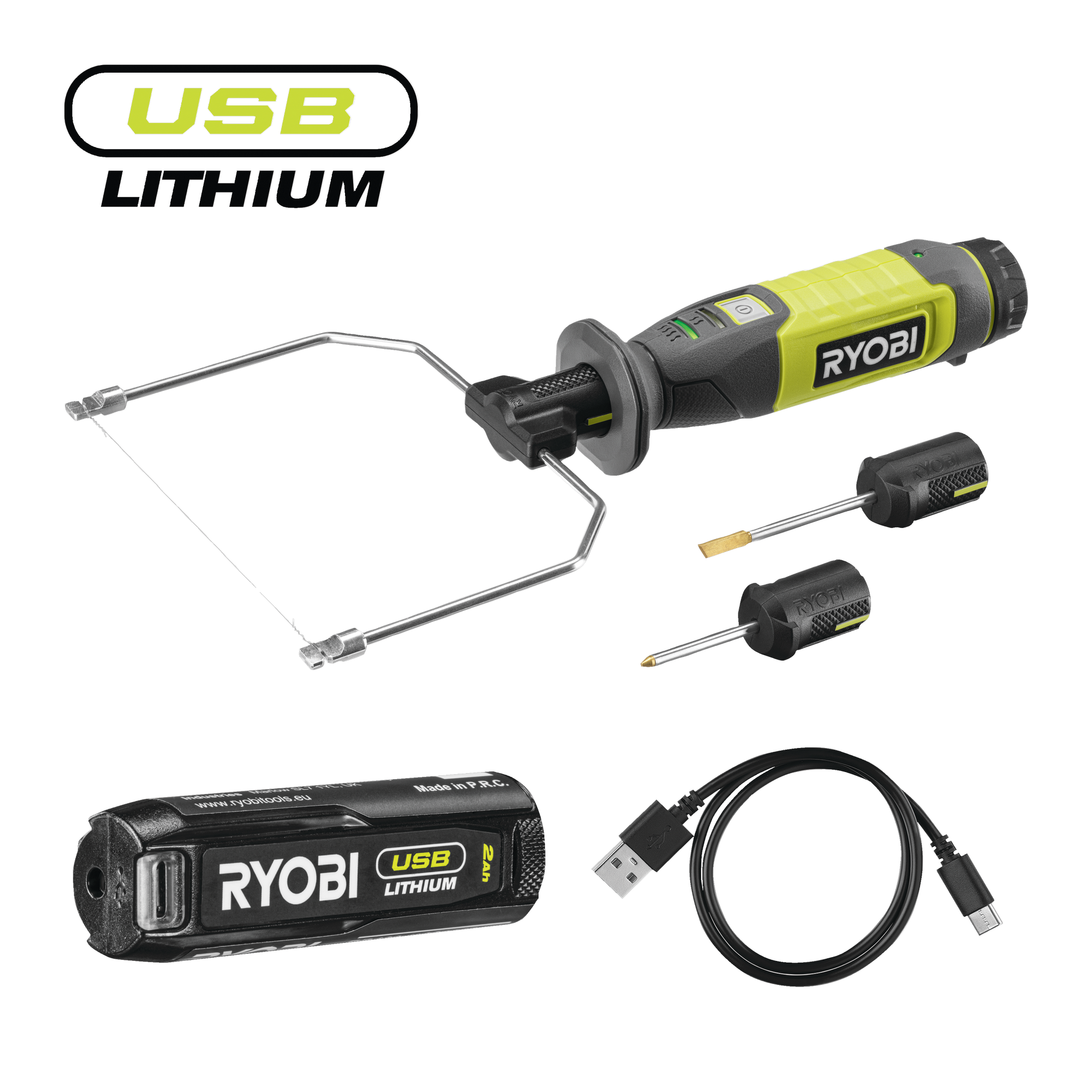 Ryobi Akku-Heißdrahtschneider 'USB-Lithium' mit Akku und Ladekabel