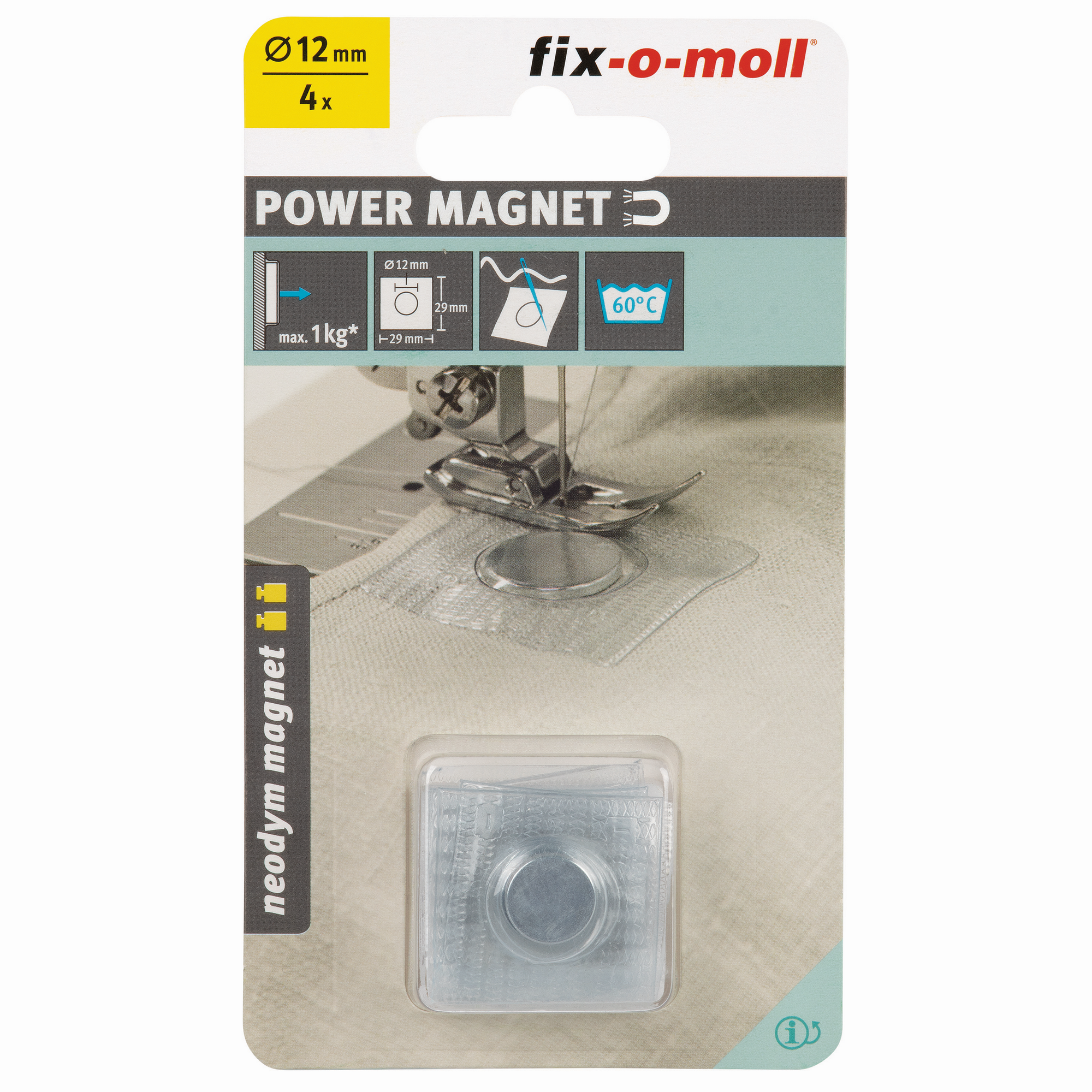 Fix-o-moll Magnet 'Neodym' silbern zum Einnähen Ø 12 mm, 4 Stück