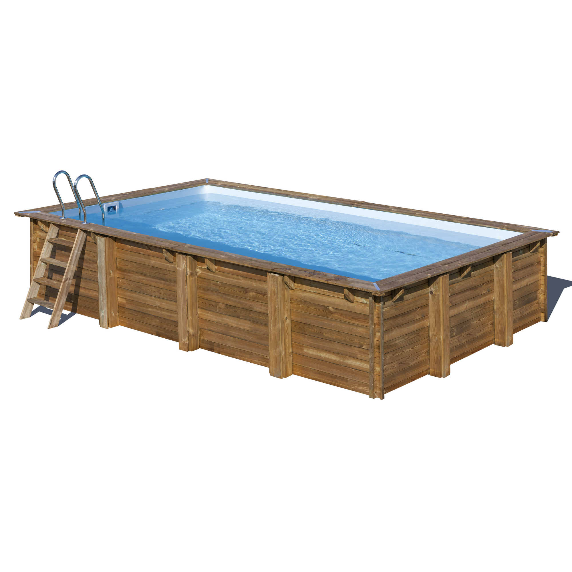 GRE Massivholzpool-Set 'Evora' 620 x 420 x 133 cm mit Edelstahlleiter, Holzleiter und Sandfilteranlage