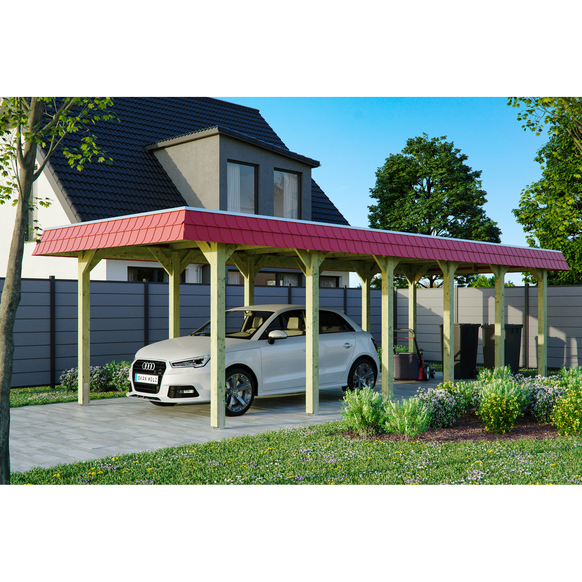 SKAN HOLZ Carport 'Spreewald' rote Blende  345 x 893 cm imprägniert