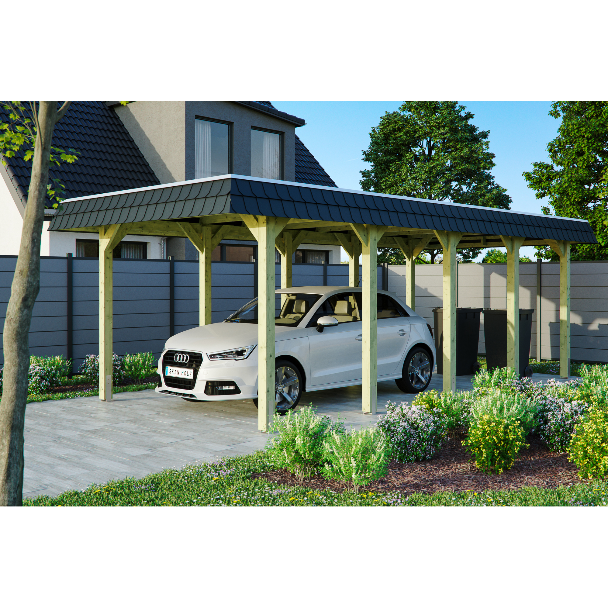SKAN HOLZ Carport 'Spreewald' schwarze Blende  345 x 741 cm imprägniert
