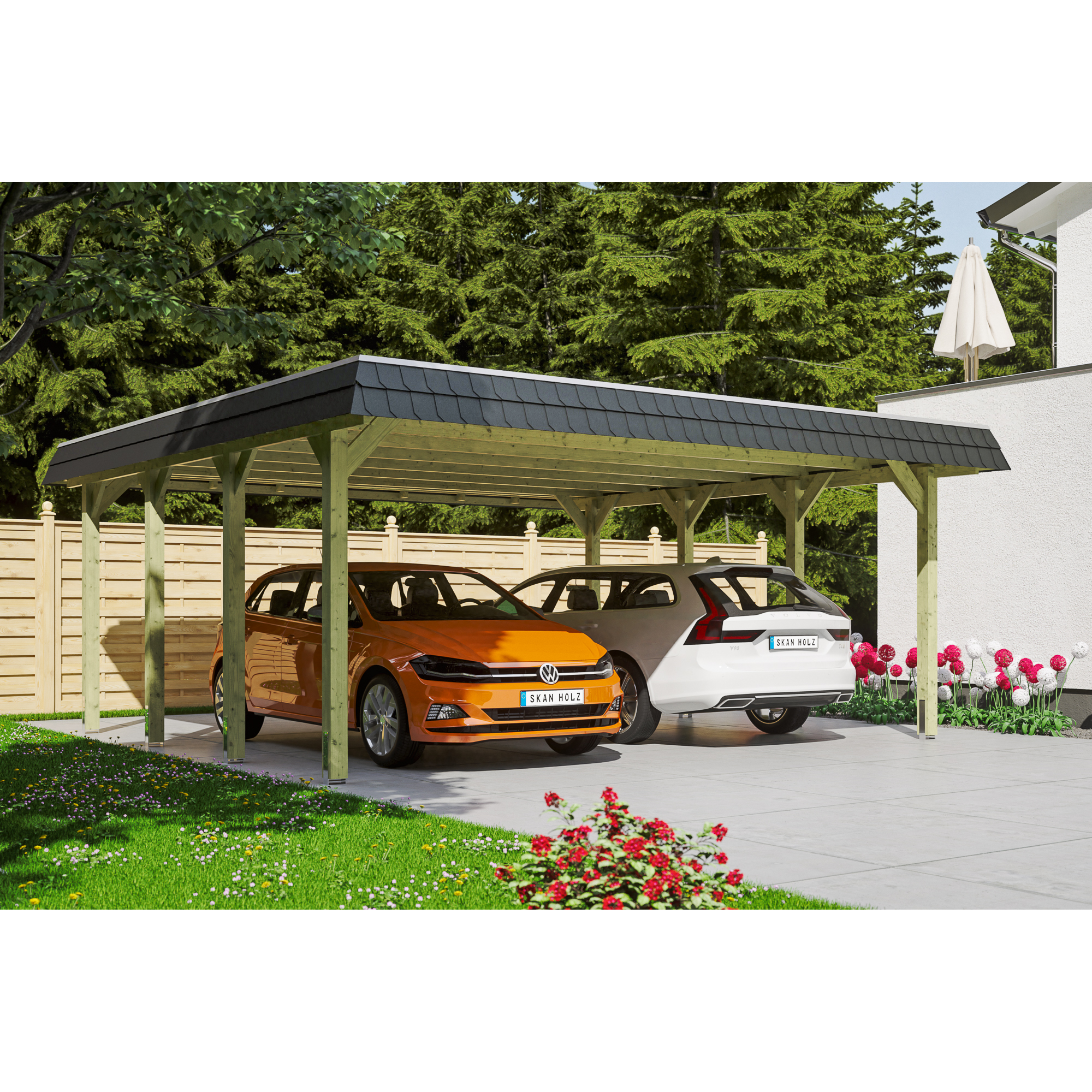 SKAN HOLZ Carport 'Spreewald' schwarze Blende 585 x 589 cm imprägniert