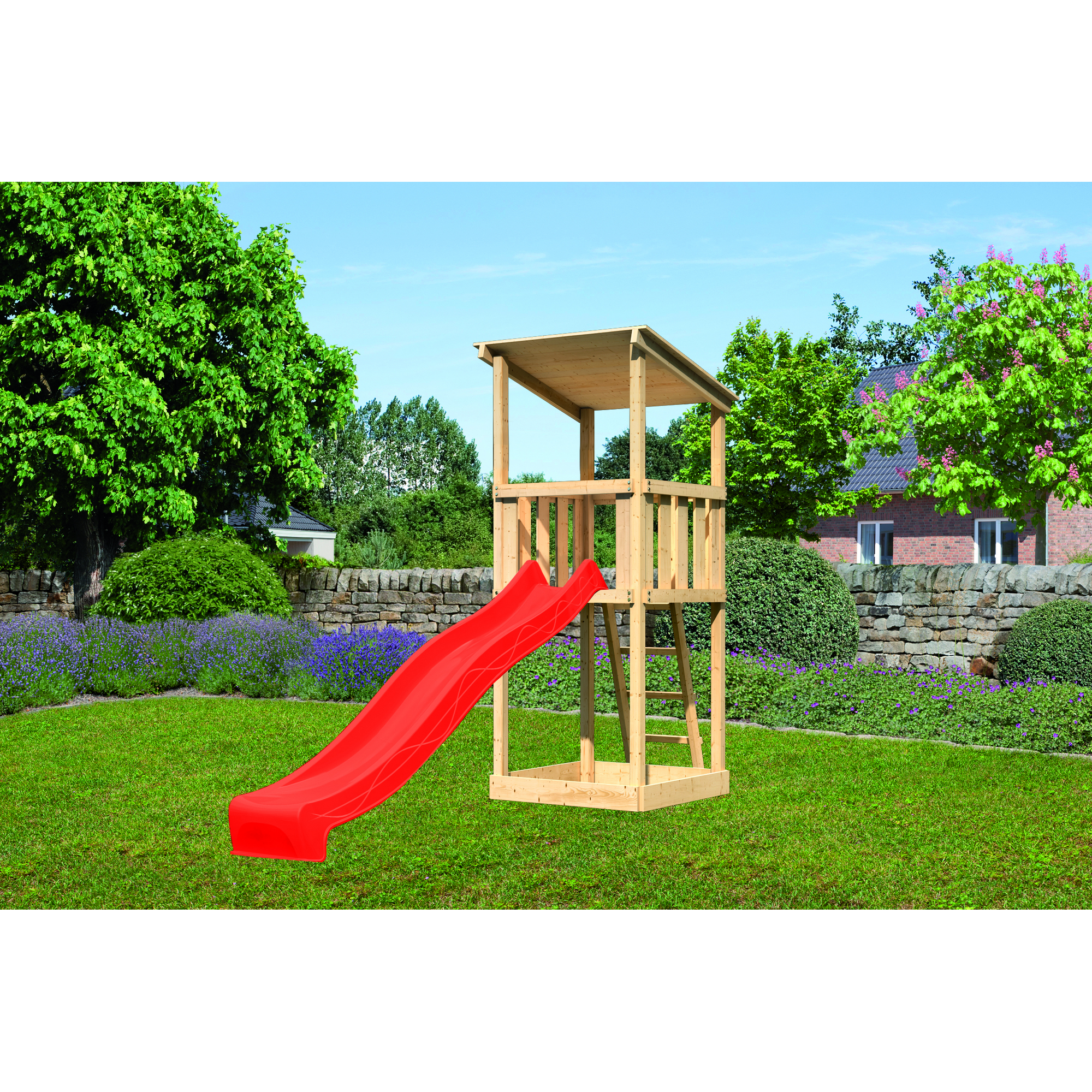 Akubi Spielturm Rutsche rot, 107 x 107 x 270 cm