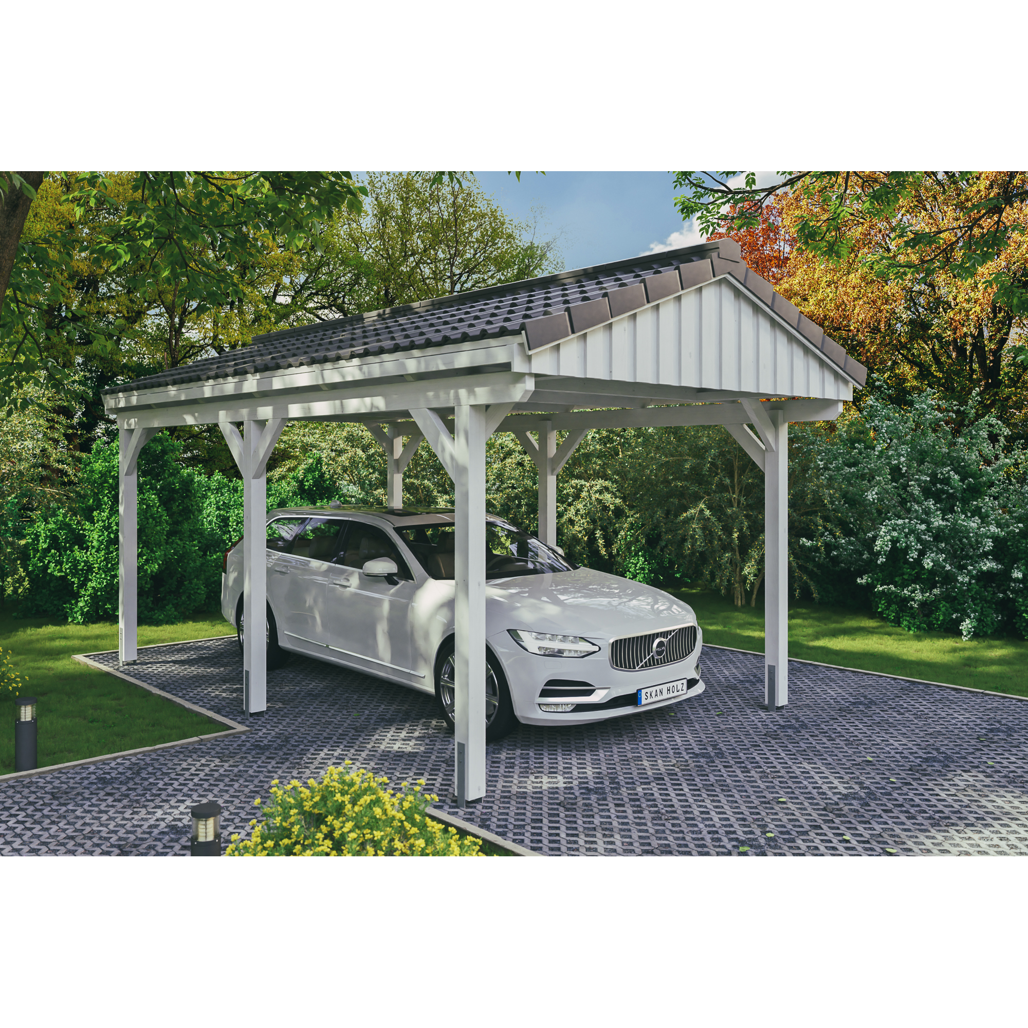 SKAN HOLZ Carport 'Fichtelberg' weiß mit Dachlattung 317 x 566 cm