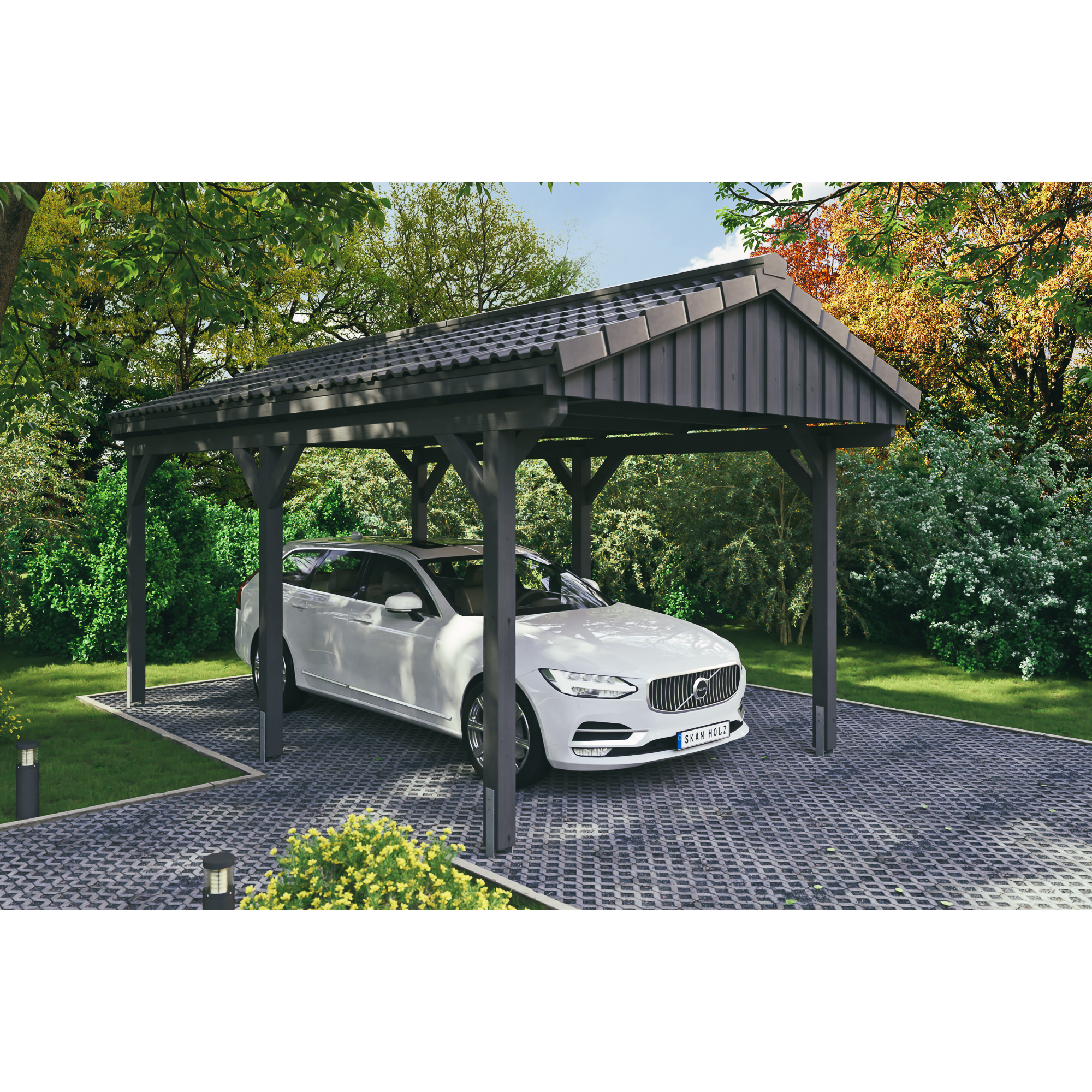 SKAN HOLZ Carport 'Fichtelberg' schiefergrau mit Dachlattung 317 x 566 cm