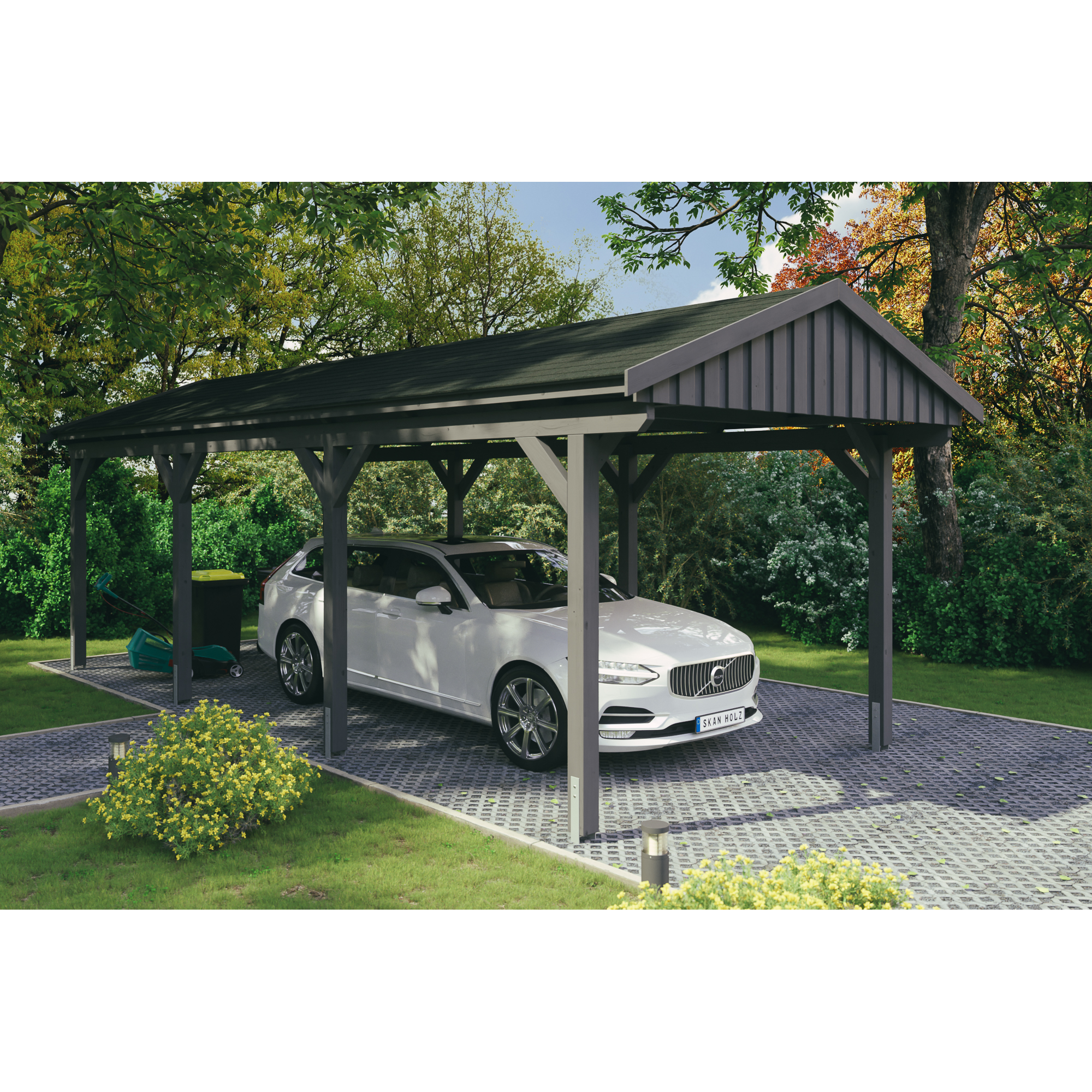 SKAN HOLZ Carport 'Fichtelberg' schiefergrau mit schwarzen Schindeln 317 x 808 cm