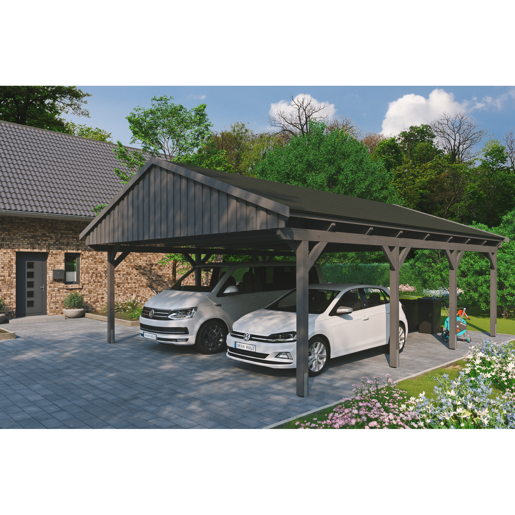 SKAN HOLZ Carport 'Fichtelberg' mit schwarzen Schindeln 618 x 808 cm