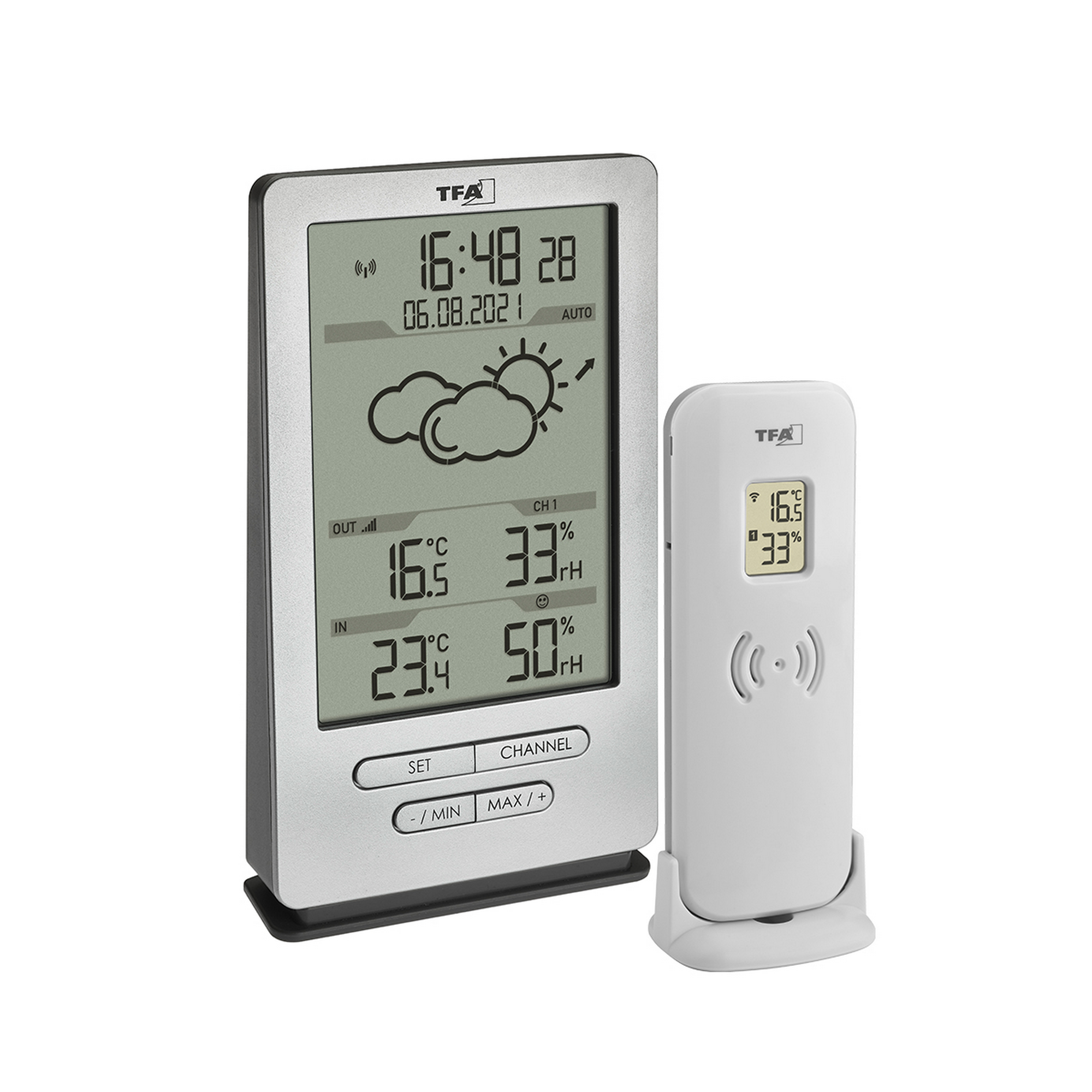 TFA Dostmann Digitale Funk-Wetterstation 'Xena' Kunststoff silber 8,2 x 2,7 x 14 cm