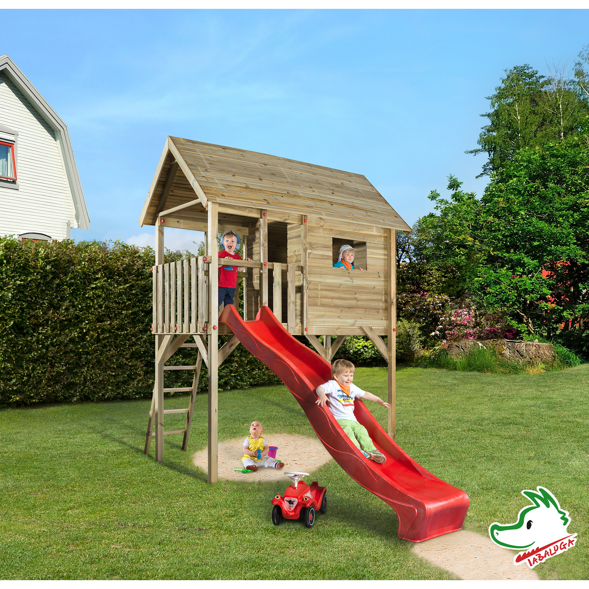 Weka Abenteuerhaus 'Rocky' mit Rutsche, rot, 125 x 332 x 235 cm