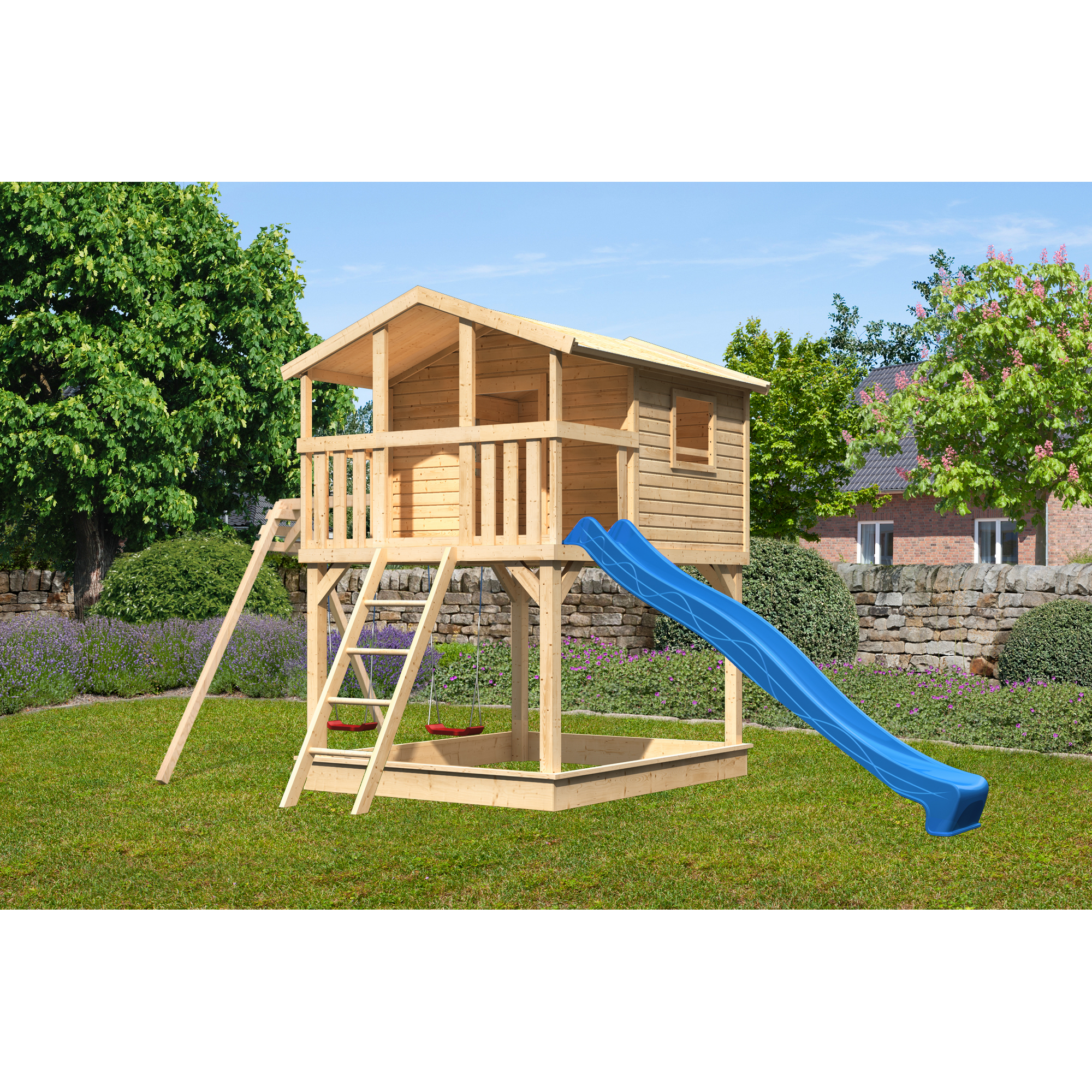 Karibu Stelzenhaus 'Benjamin' naturbelassene nordische Fichte 198 x 309 x 244 cm