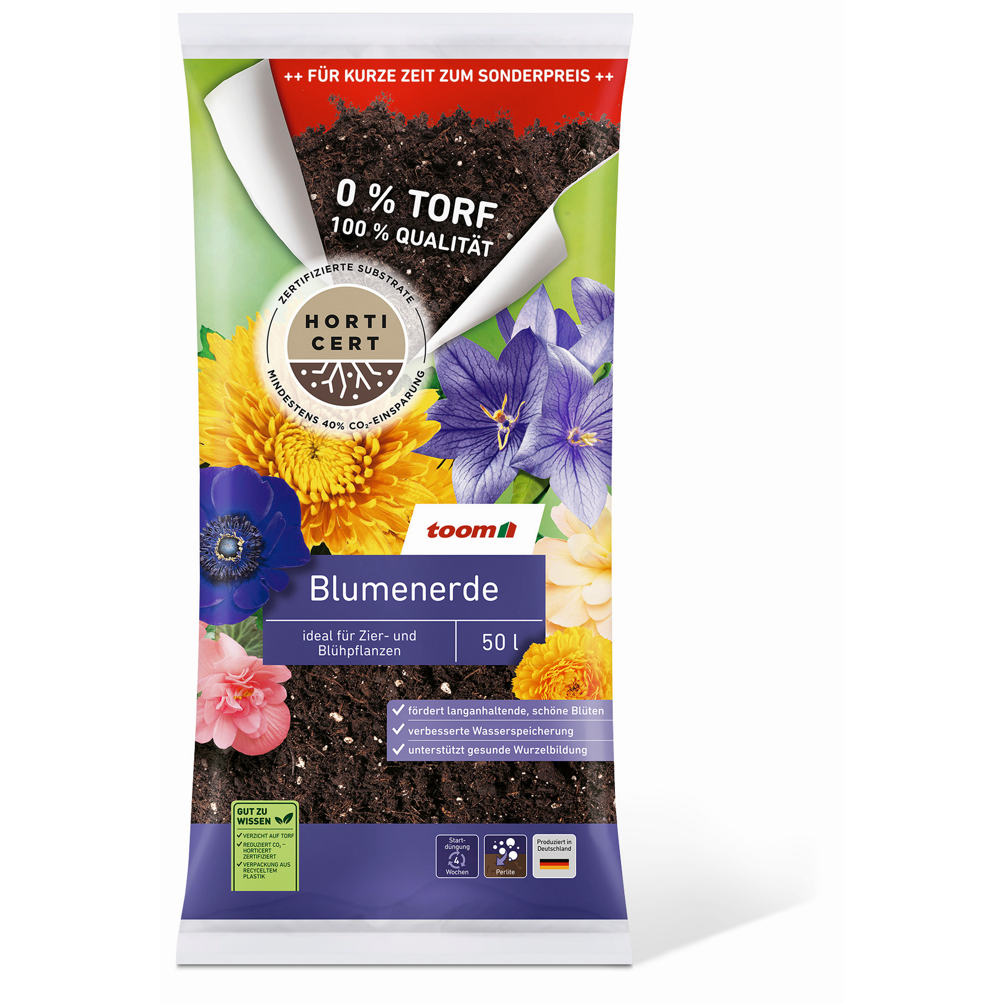 Blumenerde für Zier- und Blühpflanzen torffrei 50 l