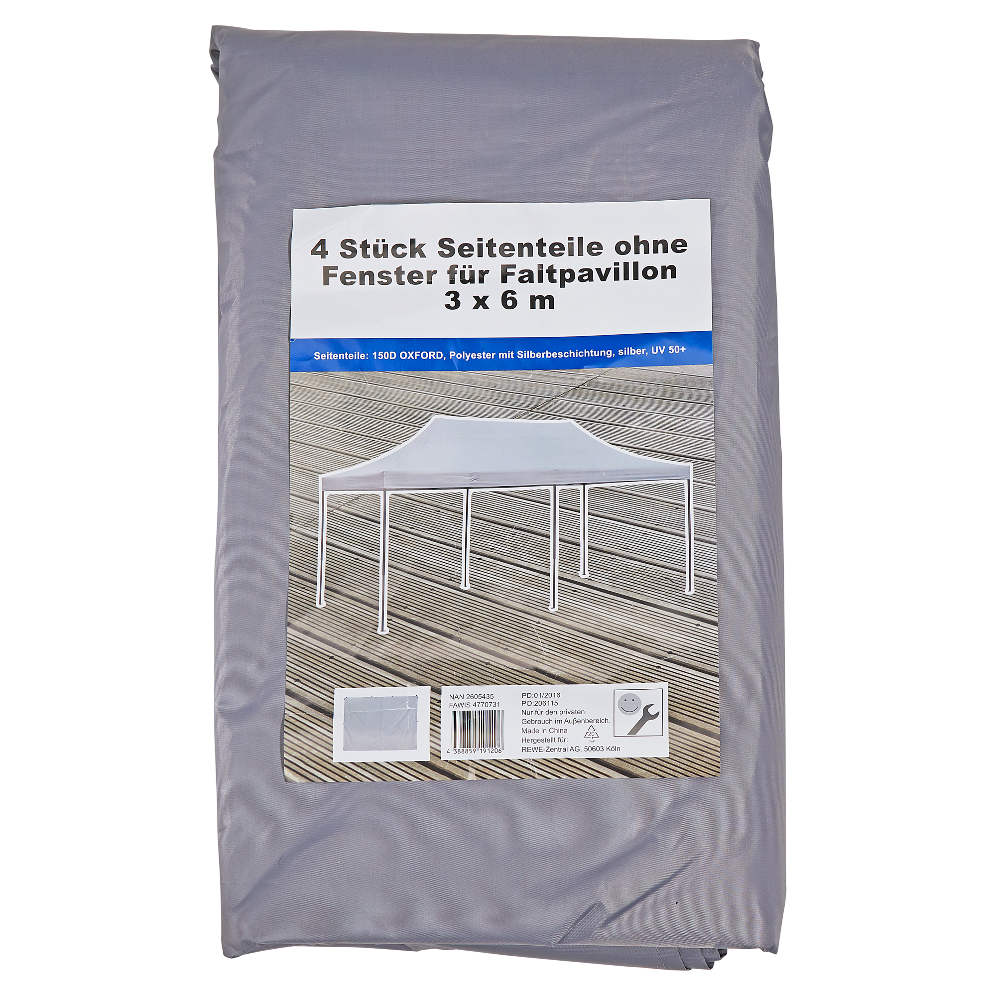 Seitenteile für Faltpavillon silbern 300 x 600 cm 4 Stück