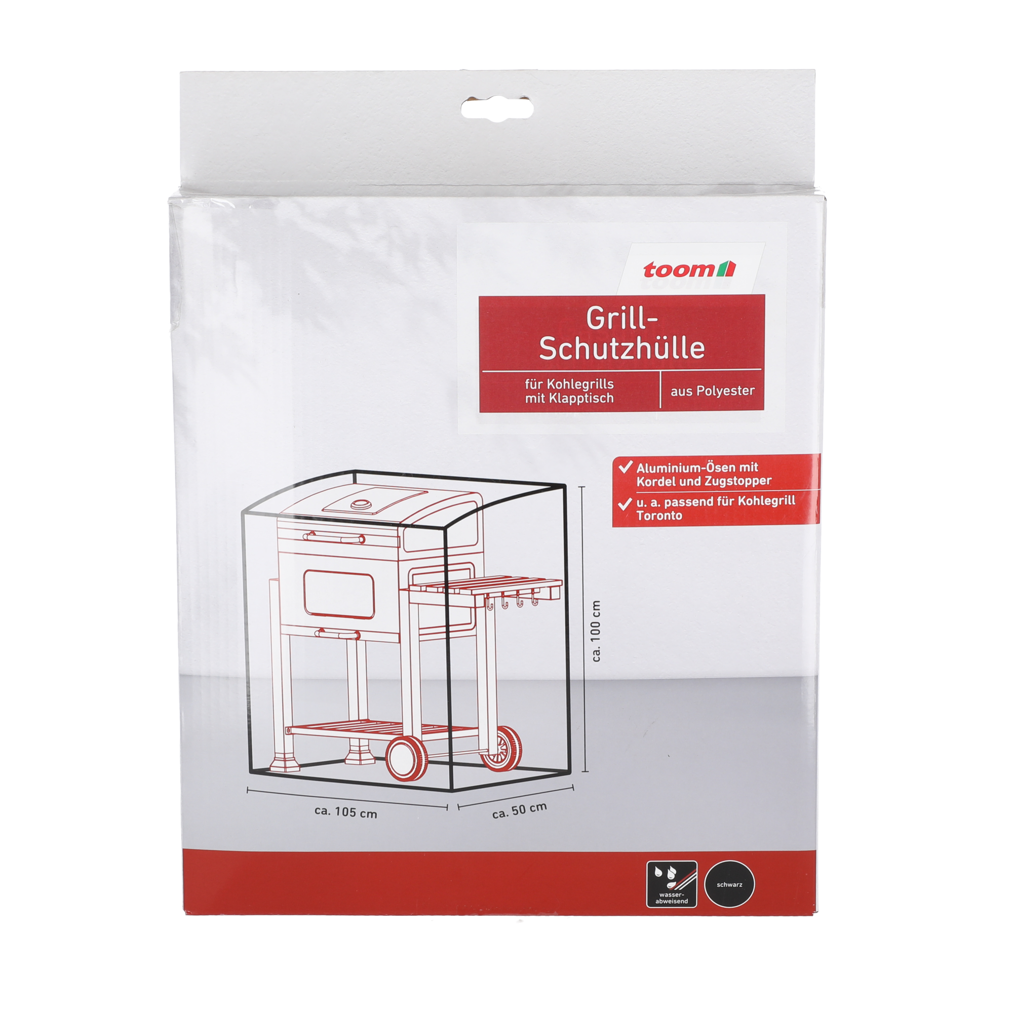 toom Abdeckung für Holzkohlegrill mit Klapptisch schwarz 50 x 100 x 105 cm