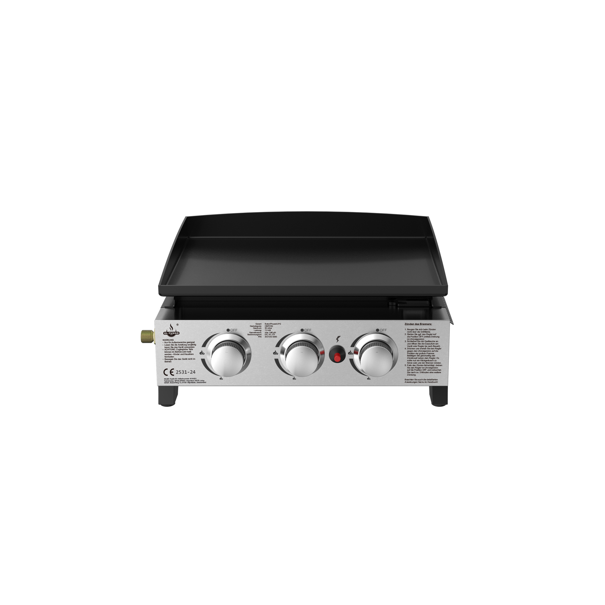 El Fuego Plancha-Gasgrill 'Austin III' schwarz 50,5 x 24 x 46 cm