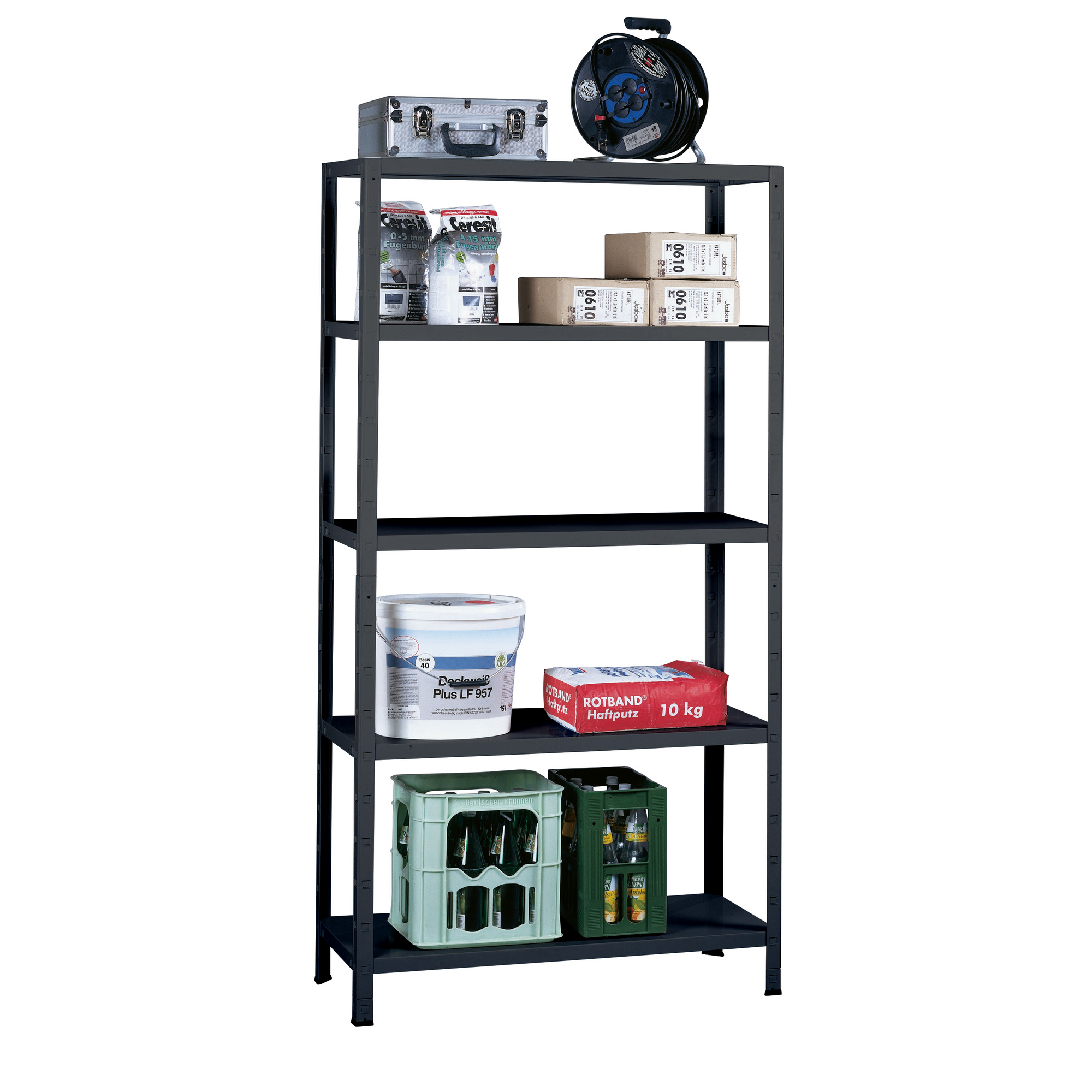 toom Steck-Grundregal schwarz 100 x 190 x 40 cm, 5 Böden à 65 kg