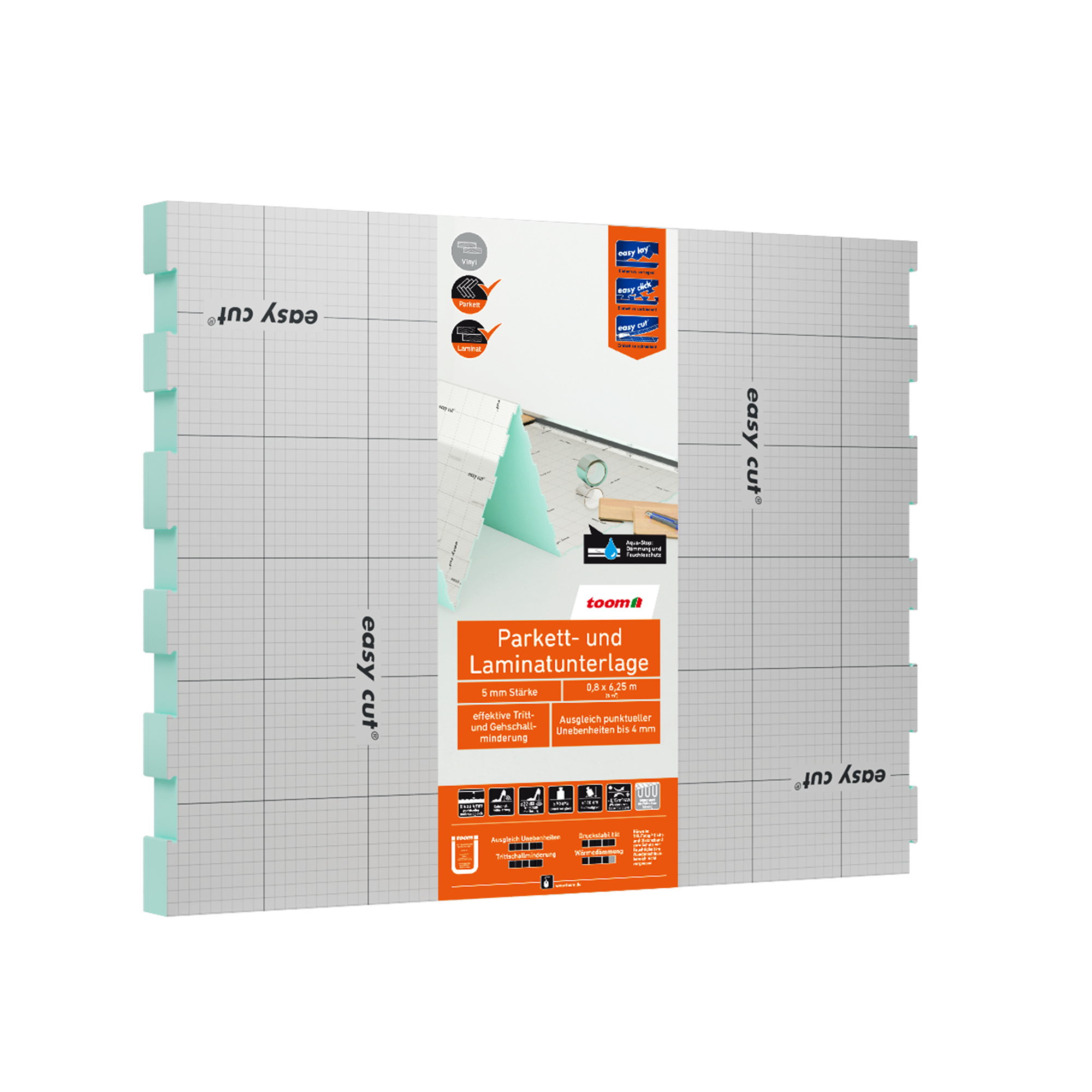 toom Parkett- und Laminatunterlage 'Aquastop' 5 mm, 0,8 x 6,25 m, 5 m²