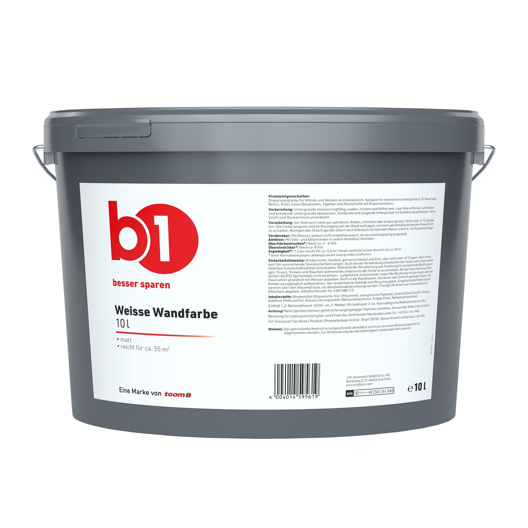 B1 Wandfarbe weiß matt 10 l