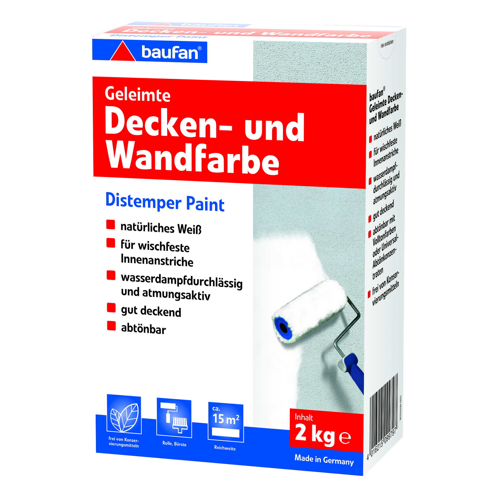 Baufan Geleimte Wandfarbe weiß matt 2 kg