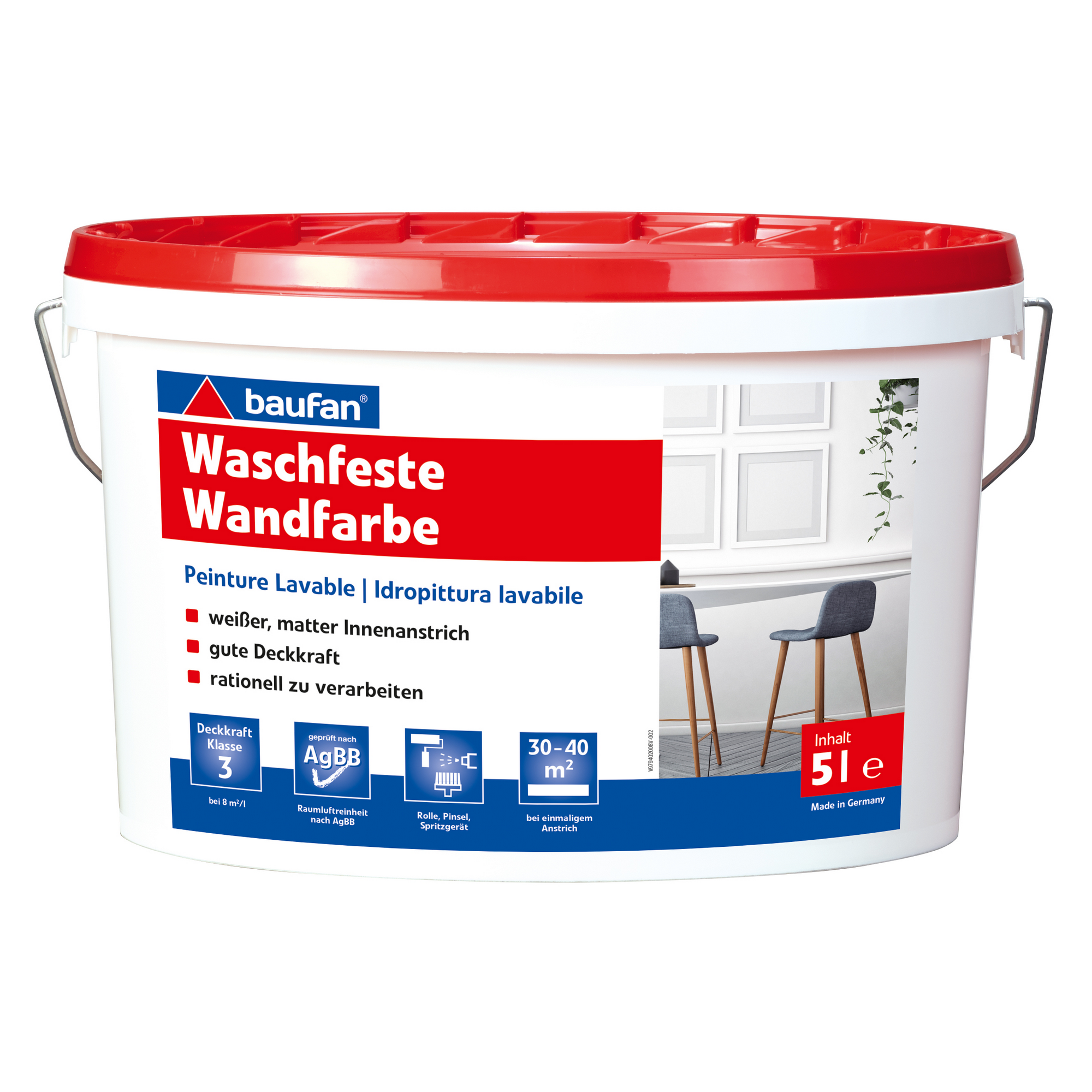 Baufan Waschfeste Wandfarbe weiß matt 5 l