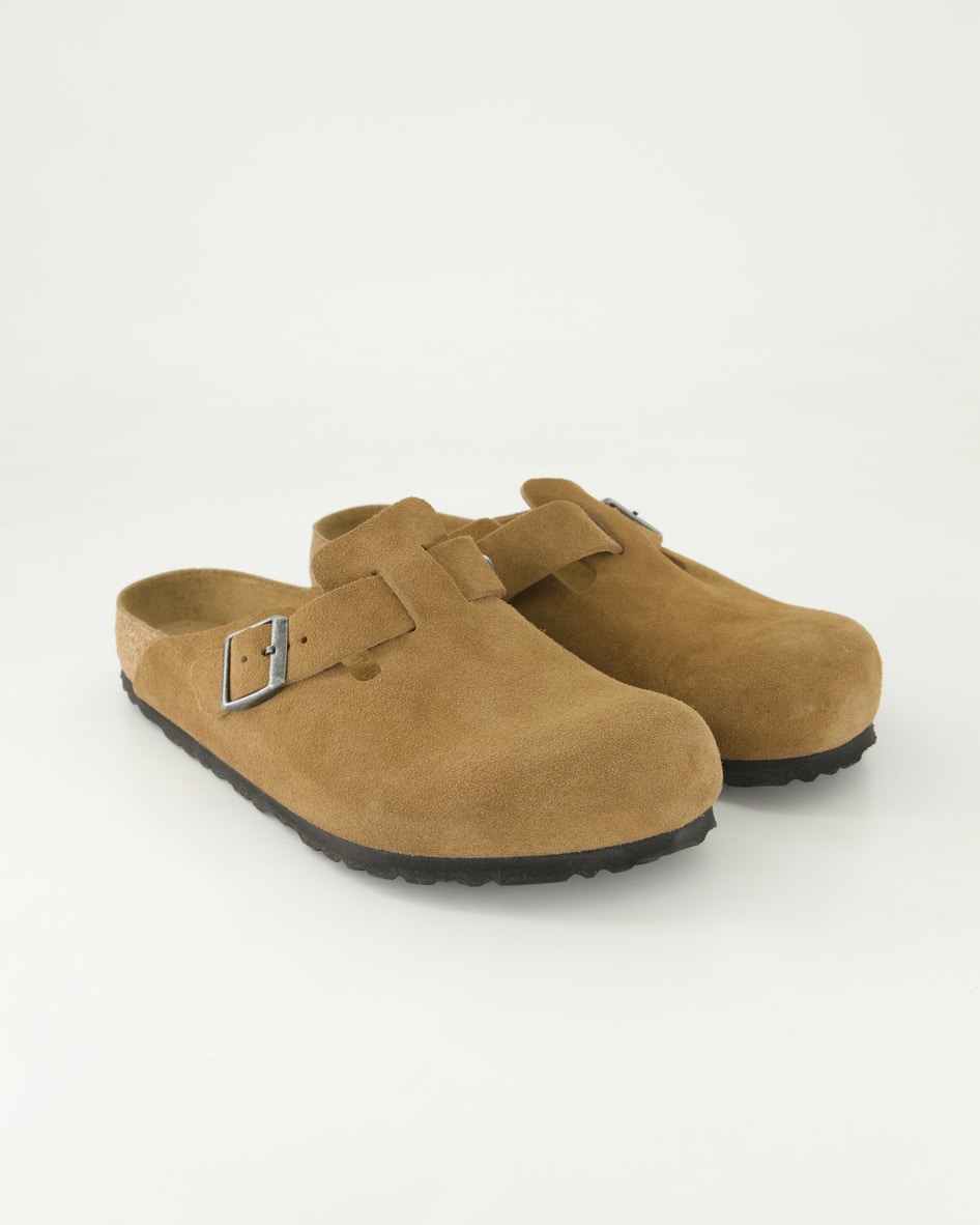 Birkenstock Schuhe - Boston Weichbett. Veloursleder Veloursleder (Beige, Gr. 40)