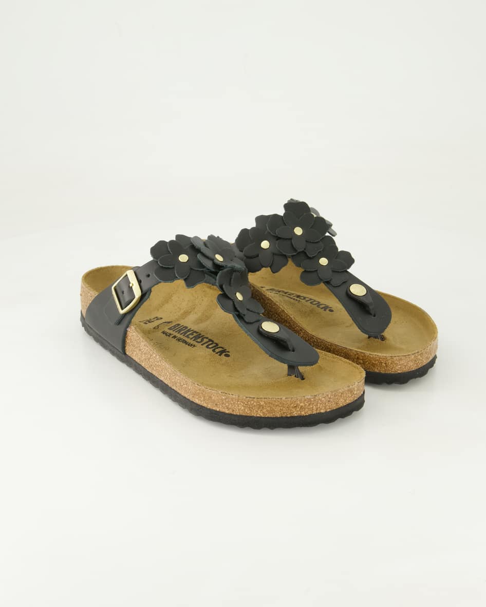 Birkenstock Schuhe - Gizeh Flower Embellishment Glattleder (Schwarz, Gr. 35)