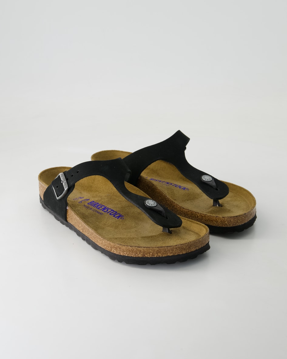 Birkenstock Schuhe - Gizeh Weichbettung Velourleder Veloursleder (Schwarz, Gr. 39)