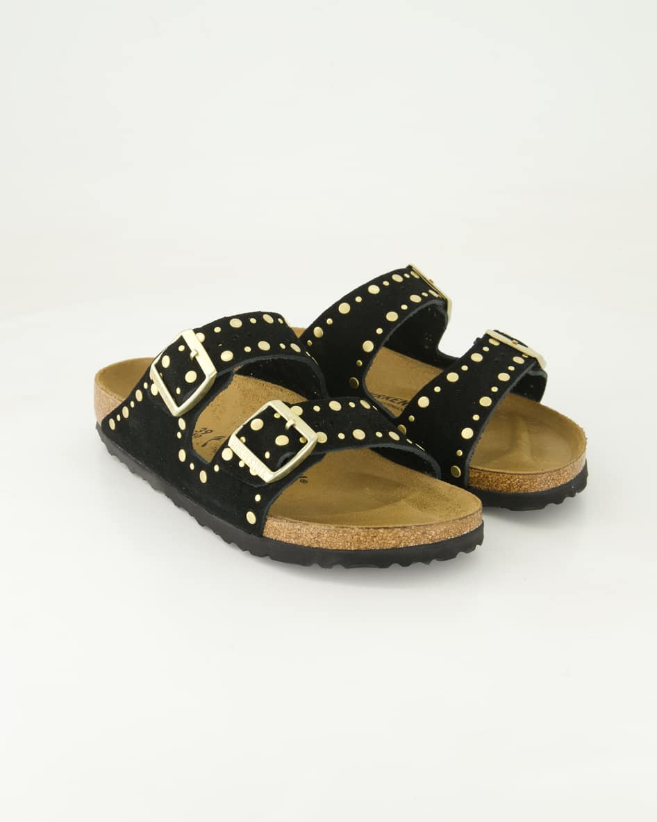 Birkenstock Schuhe - Arizona Rivet Border Veloursleder (Schwarz, Gr. 35)