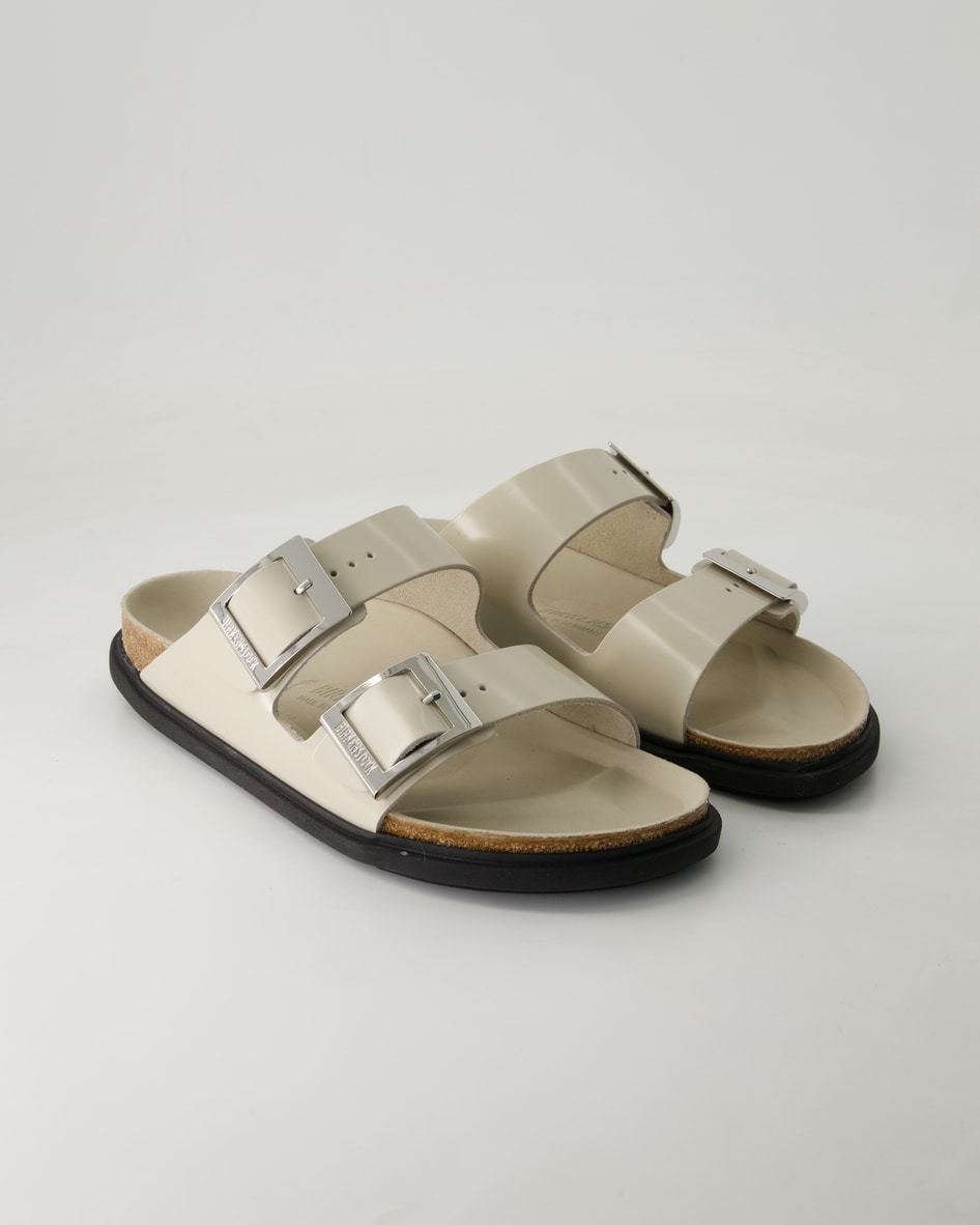 Birkenstock Schuhe - Arizona Droplet Buckle Lackleder (Beige, Gr. 38)