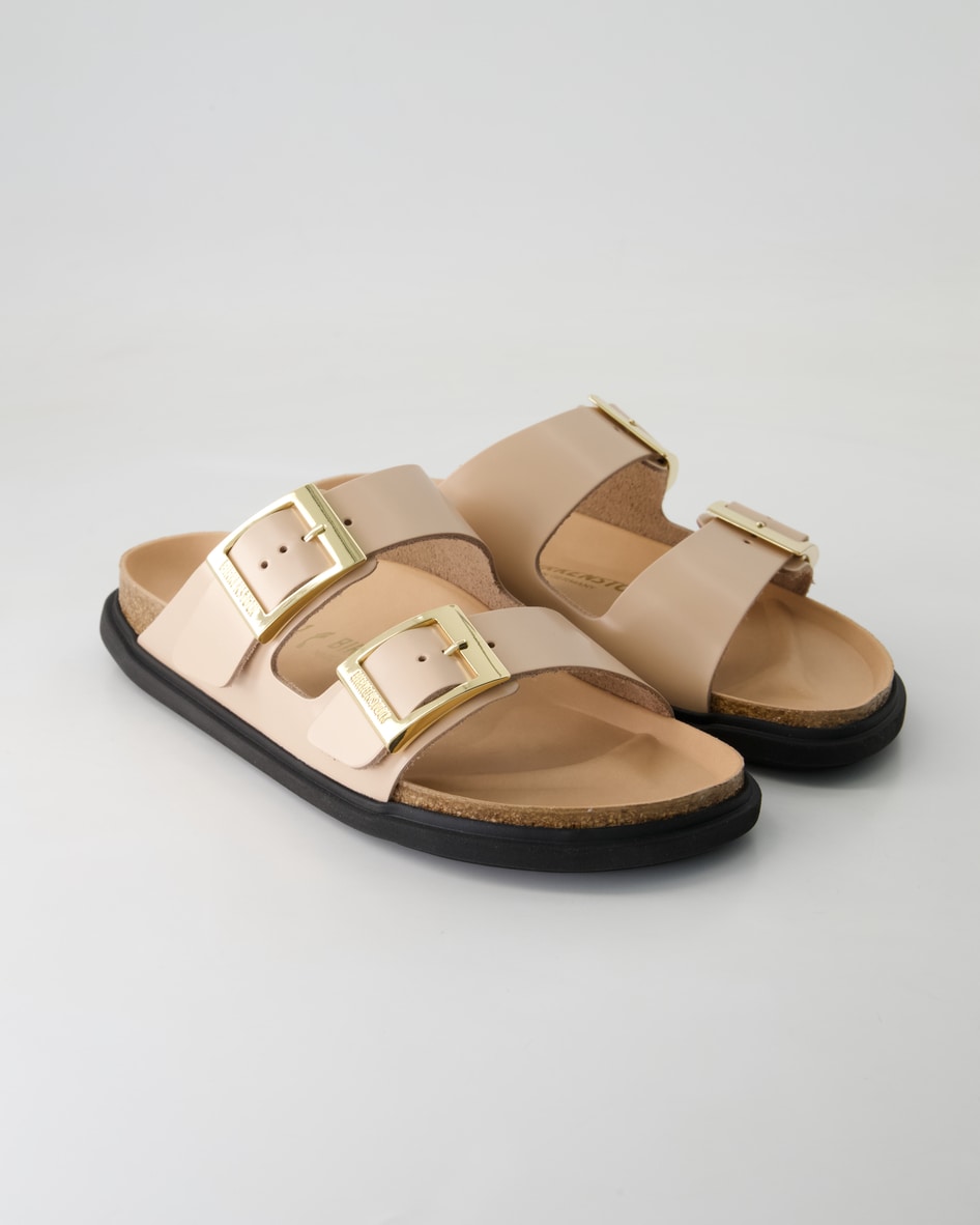 Birkenstock Schuhe - Arizona Droplet Buckle Lackleder (Beige, Gr. 42)