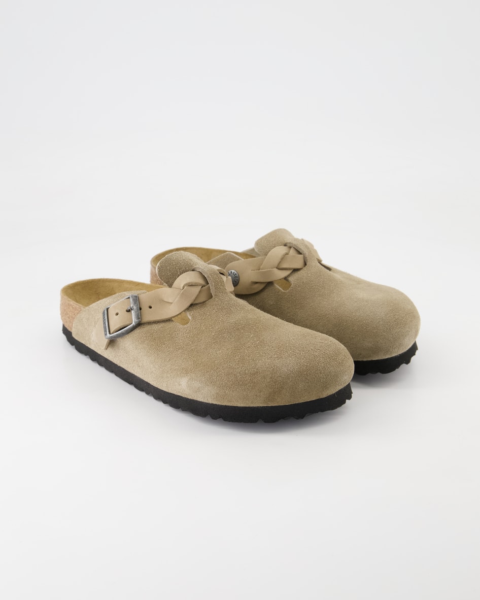 Birkenstock Schuhe - Boston Braided Veloursleder Veloursleder (Beige, Gr. 35)