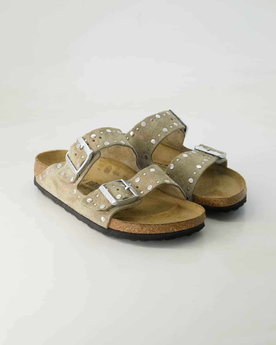 Birkenstock Schuhe - Arizona Rivet Border Veloursleder (Beige, Gr. 37)