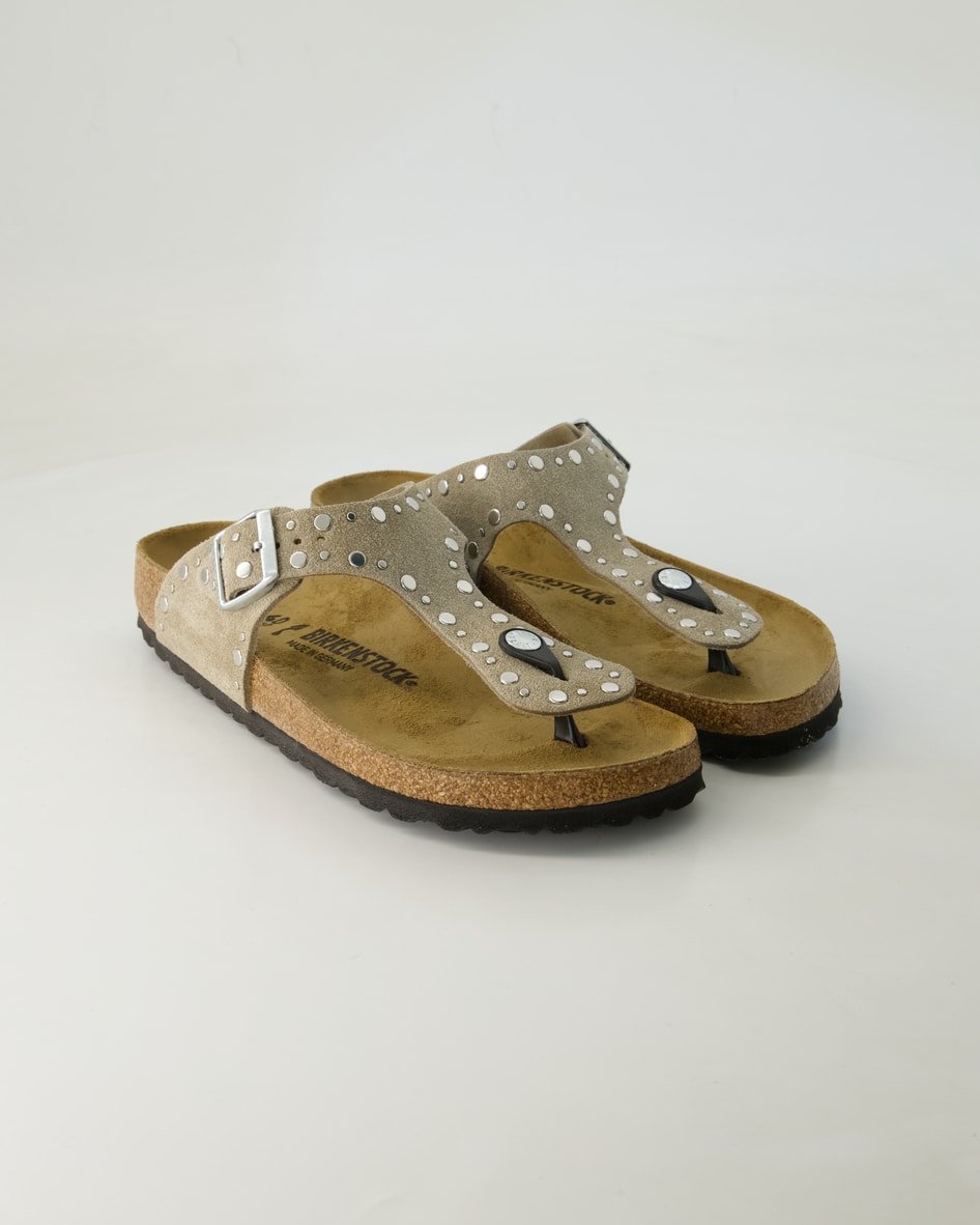 Birkenstock Schuhe - Gizeh Rivet Border Veloursleder (Beige, Gr. 40)