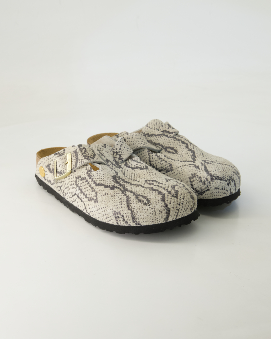 Birkenstock Schuhe - Boston Rivet Logo Veloursleder (Beige, Gr. 38)