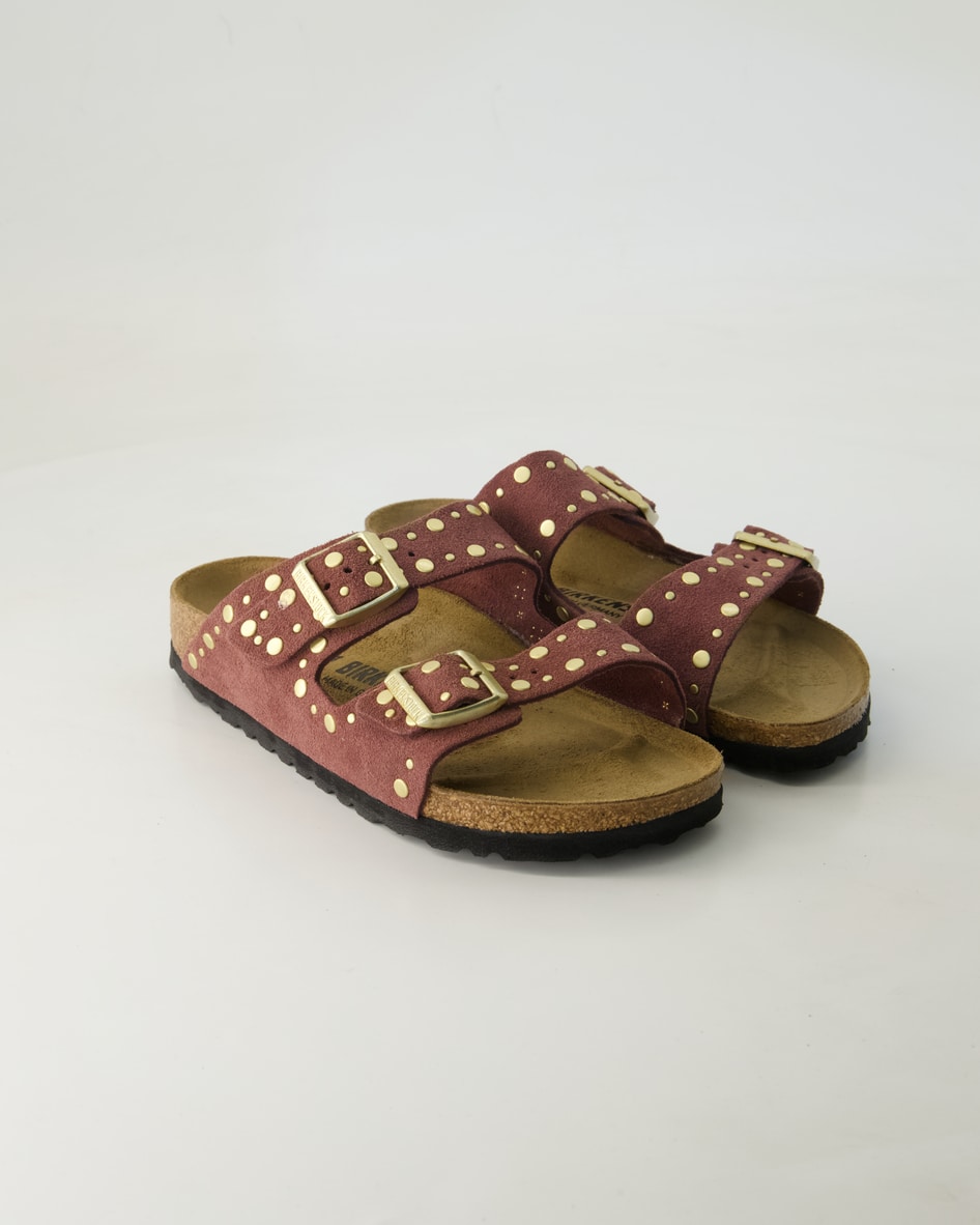 Birkenstock Schuhe - Arizona Rivet Border Veloursleder (Bordeaux, Gr. 43)